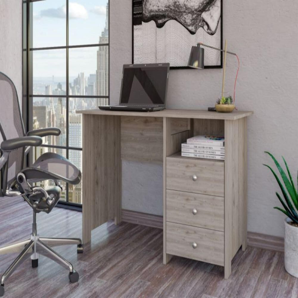 Writing Desk Brentwood With Three Drawers And Open Storage Shelf  Light Gray Finish(D0102Hgemka)