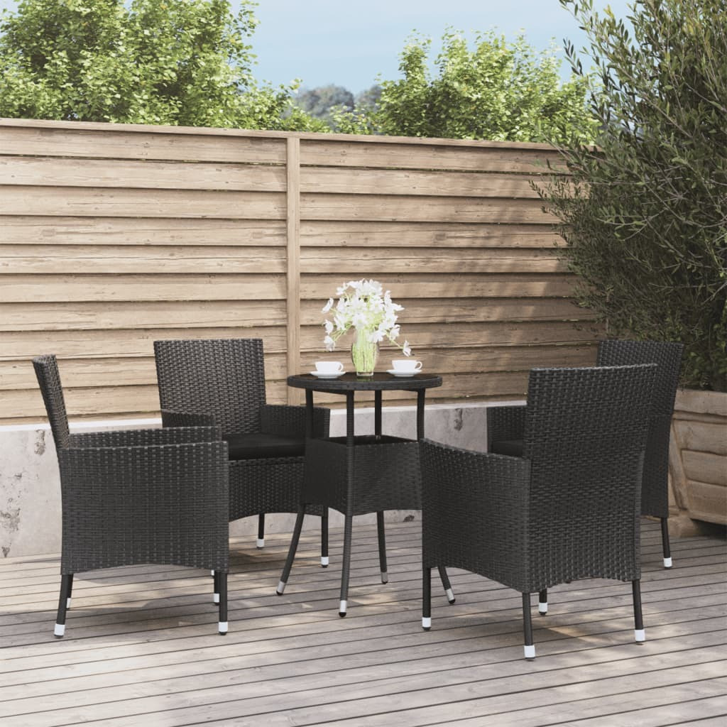 Vidaxl 5 Piece Garden Bistro Set With Cushions Black Poly Rattan