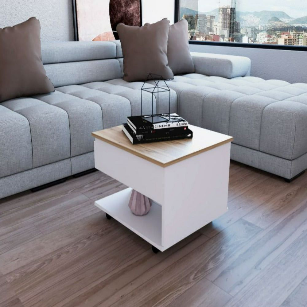 Lift Top Coffee Table Mercuri  Casters  White  Light Oak Finish(D0102Hged9A)