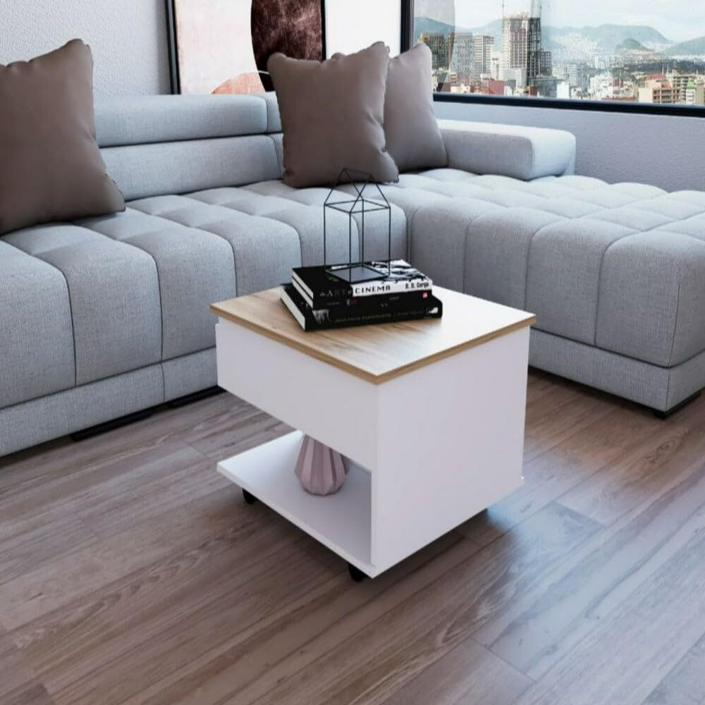 Lift Top Coffee Table Mercuri  Casters  White  Light Oak Finish(D0102Hged9A)