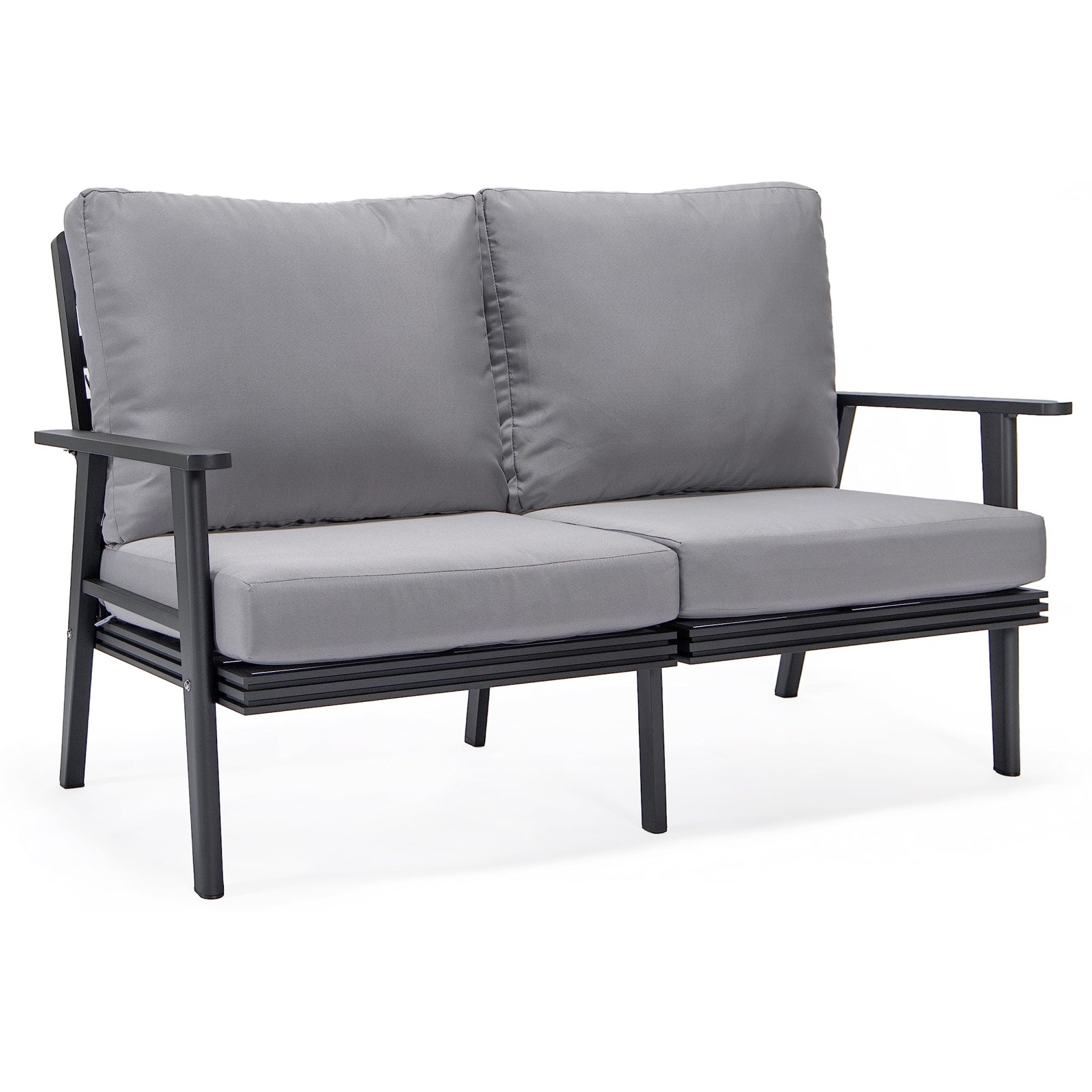 Leisuremod Walbrooke Modern Outdoor Patio Loveseat With Black Aluminum Frame And Removable Cushions For Patio And Backyard Garden