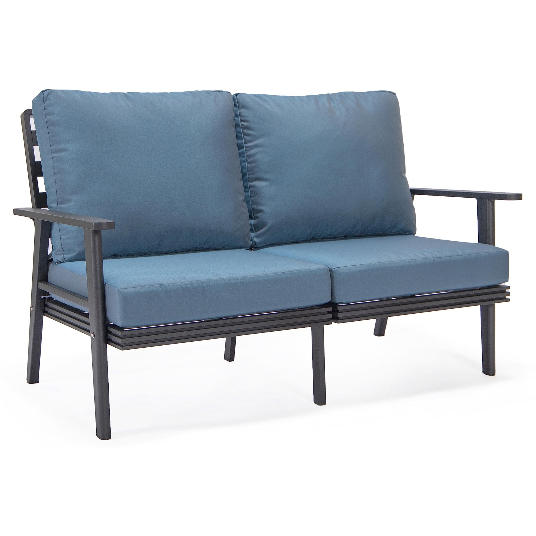 Leisuremod Walbrooke Modern Outdoor Patio Loveseat With Black Aluminum Frame And Removable Cushions For Patio And Backyard Garden