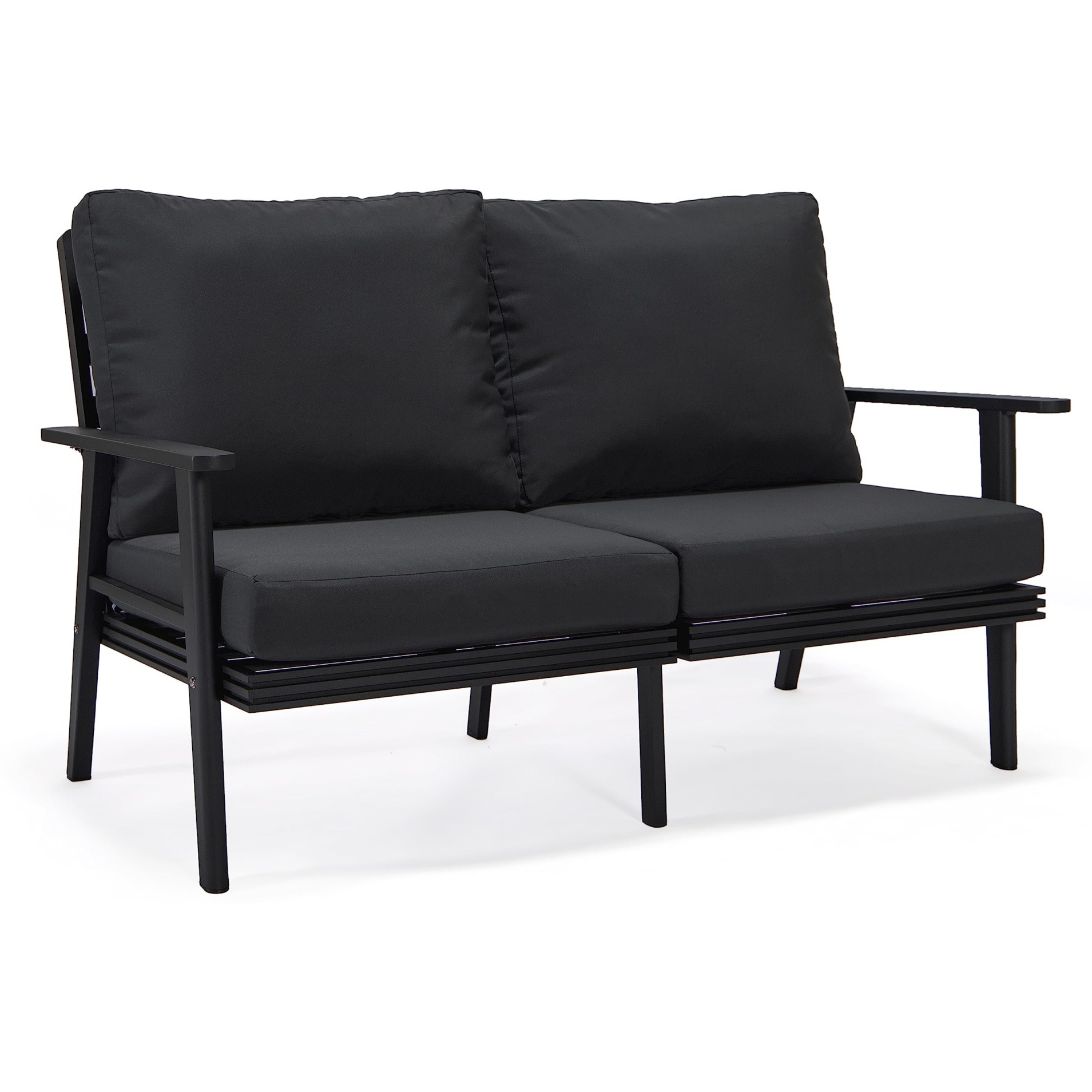 Leisuremod Walbrooke Modern Outdoor Patio Loveseat With Black Aluminum Frame And Removable Cushions For Patio And Backyard Garden