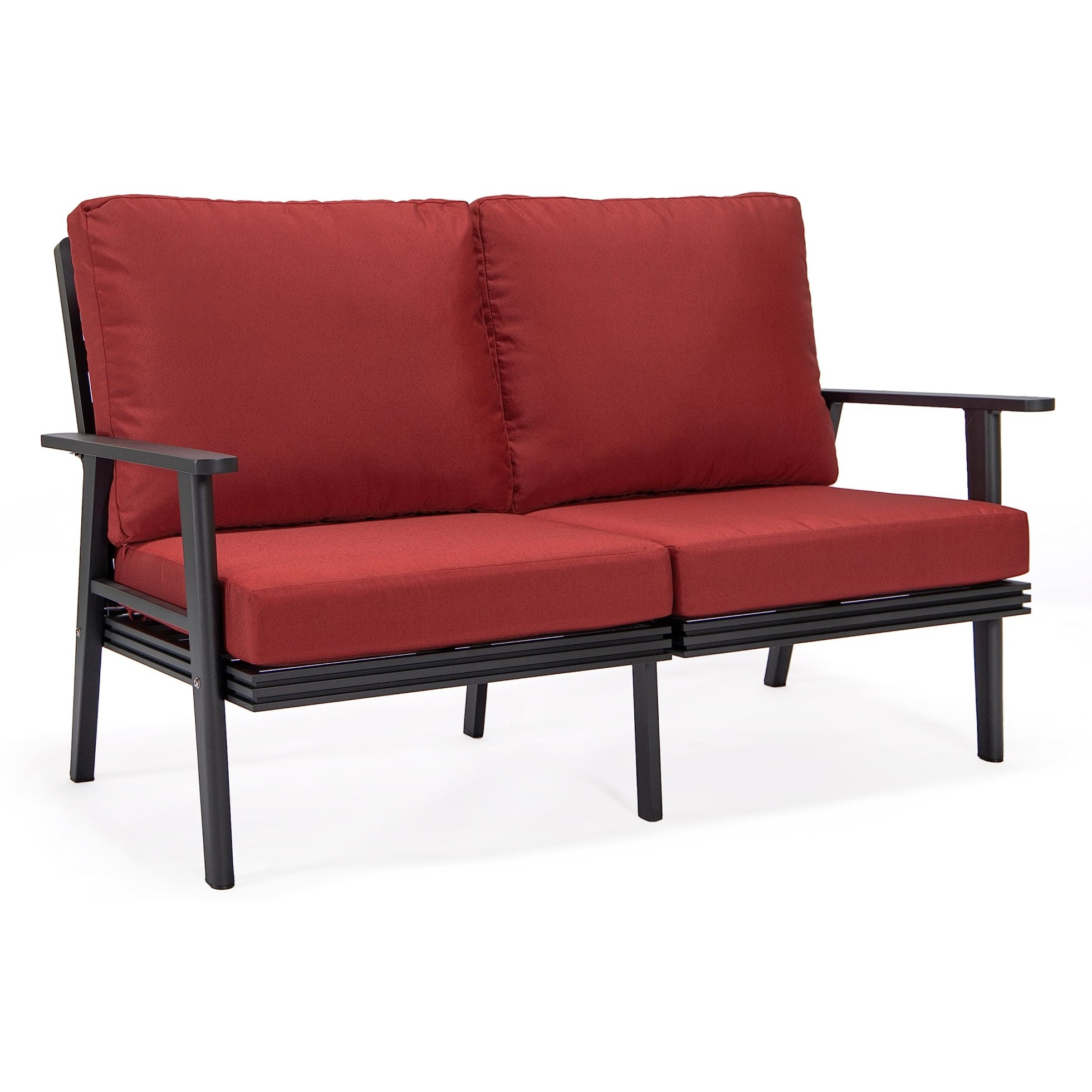 Leisuremod Walbrooke Modern Outdoor Patio Loveseat With Black Aluminum Frame And Removable Cushions For Patio And Backyard Garden