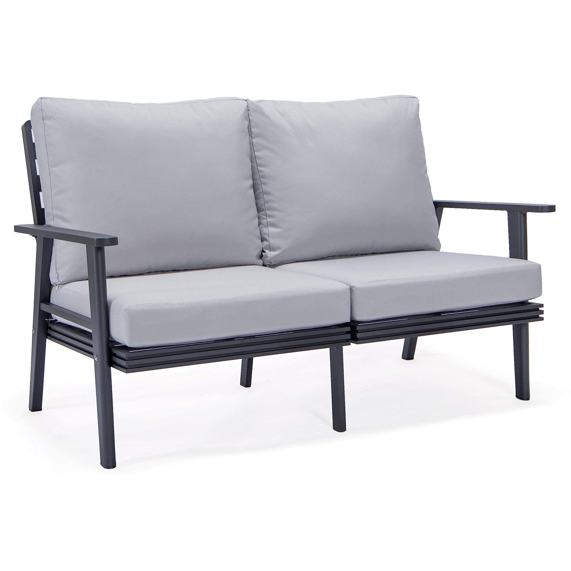 Leisuremod Walbrooke Modern Outdoor Patio Loveseat With Black Aluminum Frame And Removable Cushions For Patio And Backyard Garden
