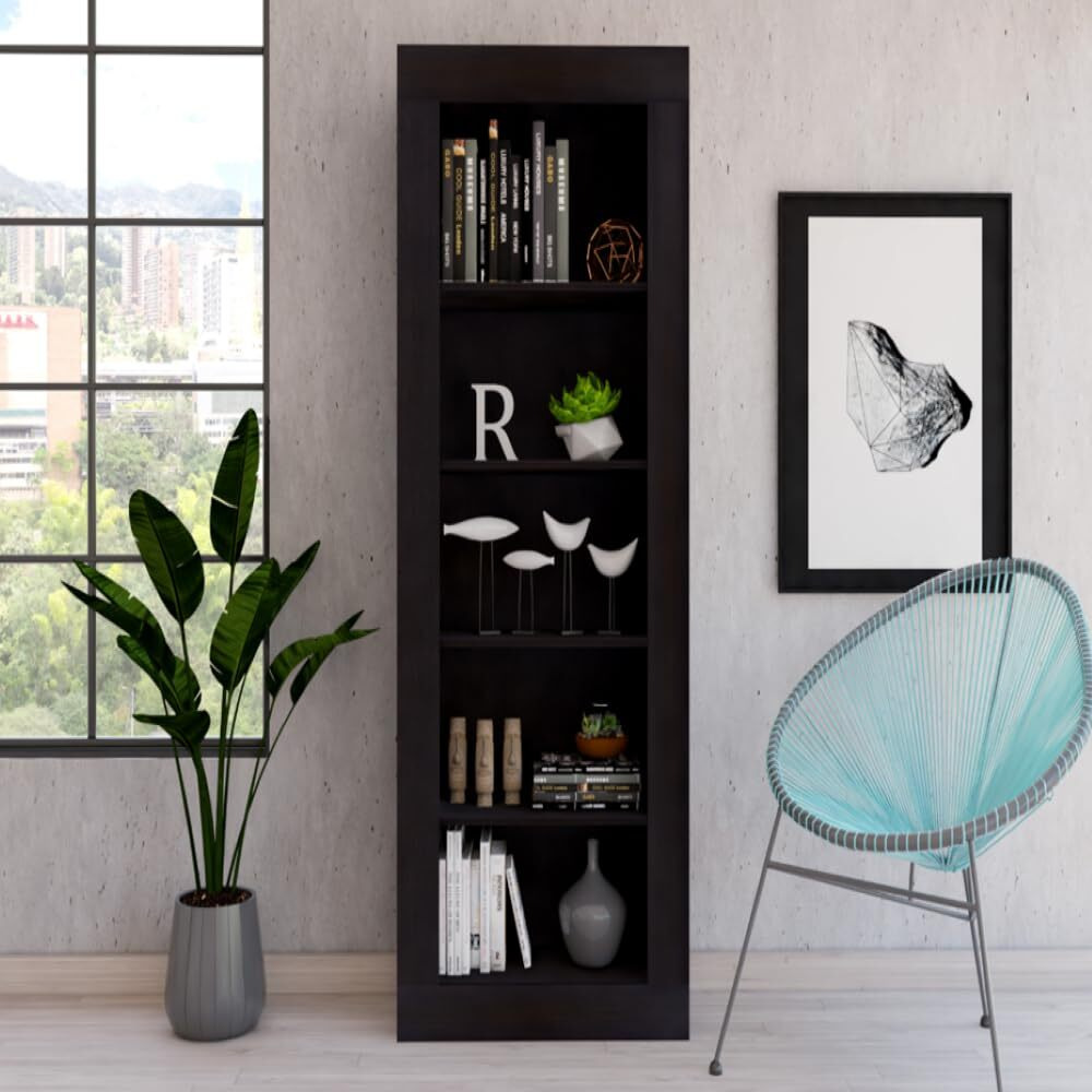 Bookcase Wray With Frame And Five Tier Shelves  Black Wengue Finish(D0102Hgem8A)