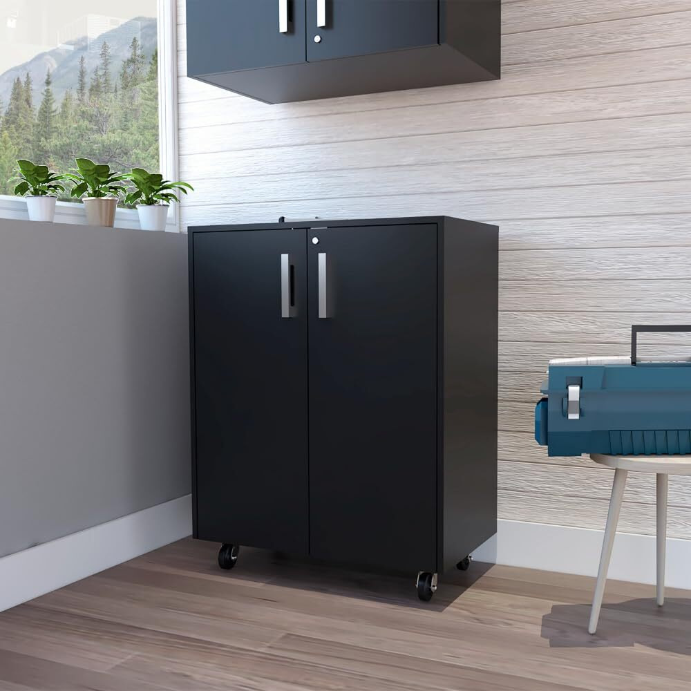 3 Drawers Storage Cabinet With Casters Lions Office  Black Wengue Finish(D0102Hge68U)