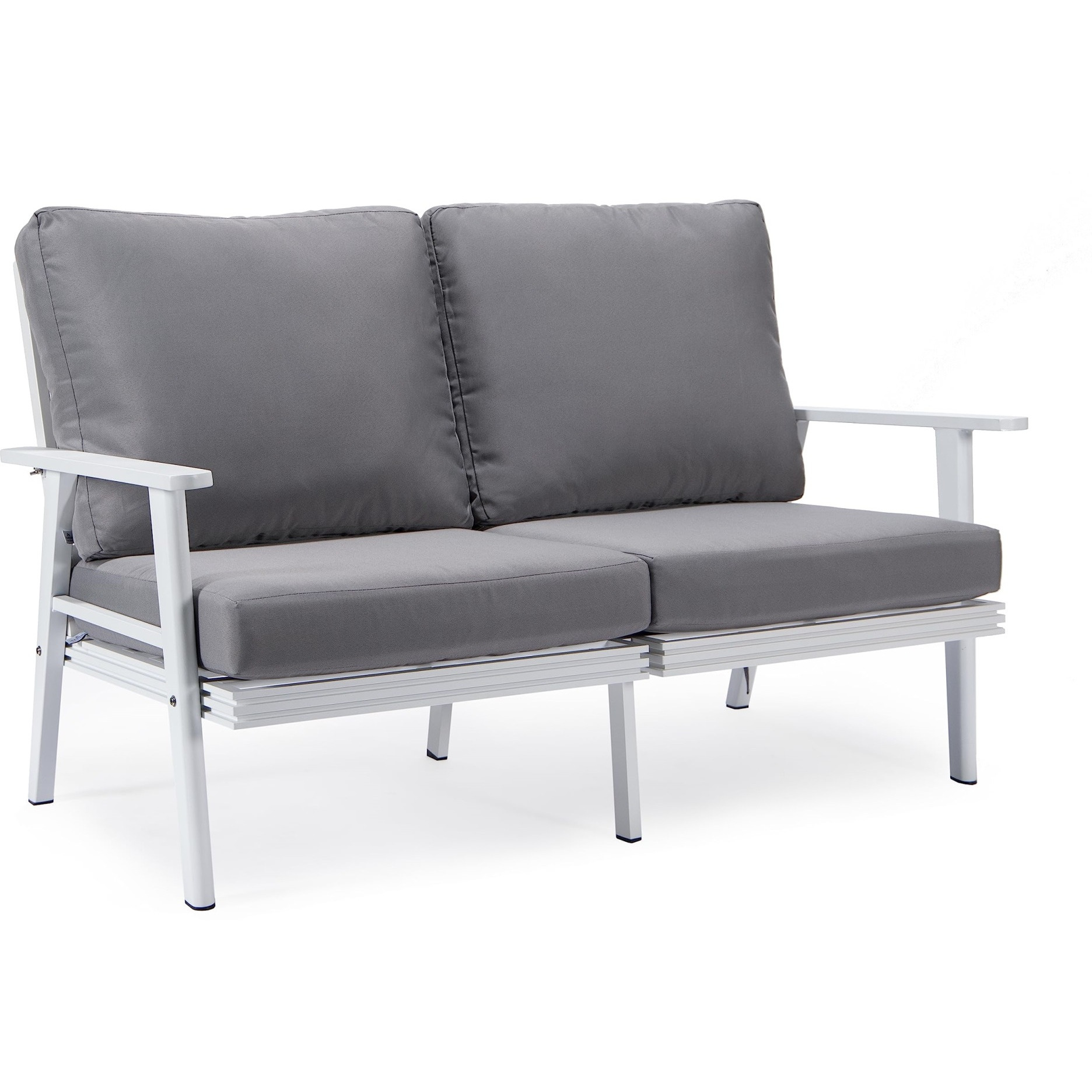 Leisuremod Walbrooke Modern Outdoor Patio Loveseat With White Aluminum Frame And Removable Cushions For Patio And Backyard Garden