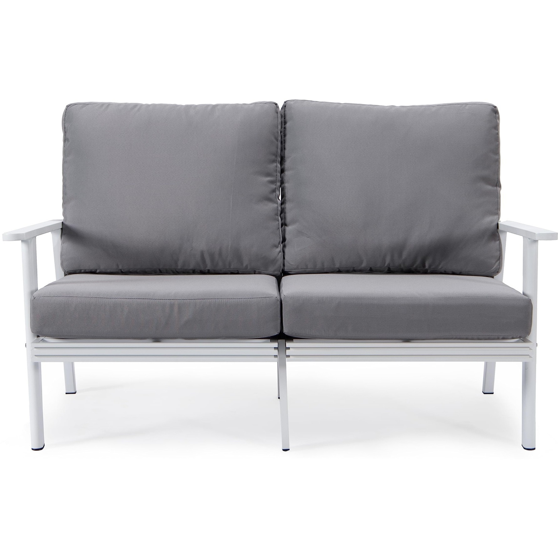 Leisuremod Walbrooke Modern Outdoor Patio Loveseat With White Aluminum Frame And Removable Cushions For Patio And Backyard Garden