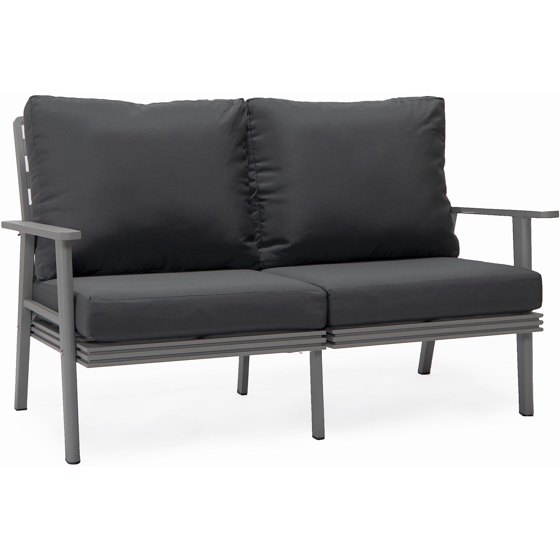 Leisuremod Walbrooke Modern Outdoor Patio Loveseat With Gray Aluminum Frame And Removable Cushions For Patio And Backyard Garden