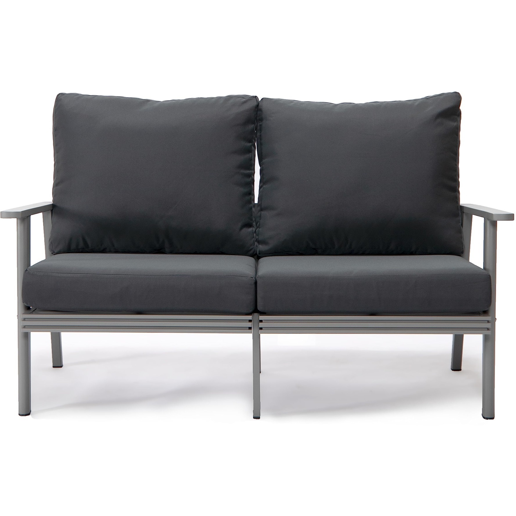 Leisuremod Walbrooke Modern Outdoor Patio Loveseat With Gray Aluminum Frame And Removable Cushions For Patio And Backyard Garden