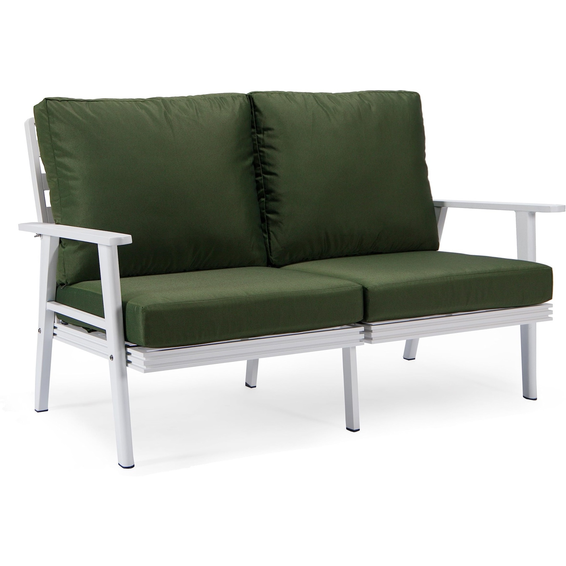 Leisuremod Walbrooke Modern Outdoor Patio Loveseat With White Aluminum Frame And Removable Cushions For Patio And Backyard Garden