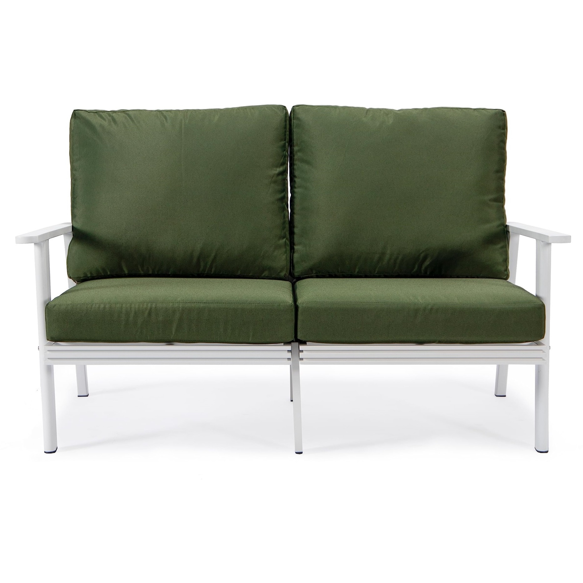 Leisuremod Walbrooke Modern Outdoor Patio Loveseat With White Aluminum Frame And Removable Cushions For Patio And Backyard Garden