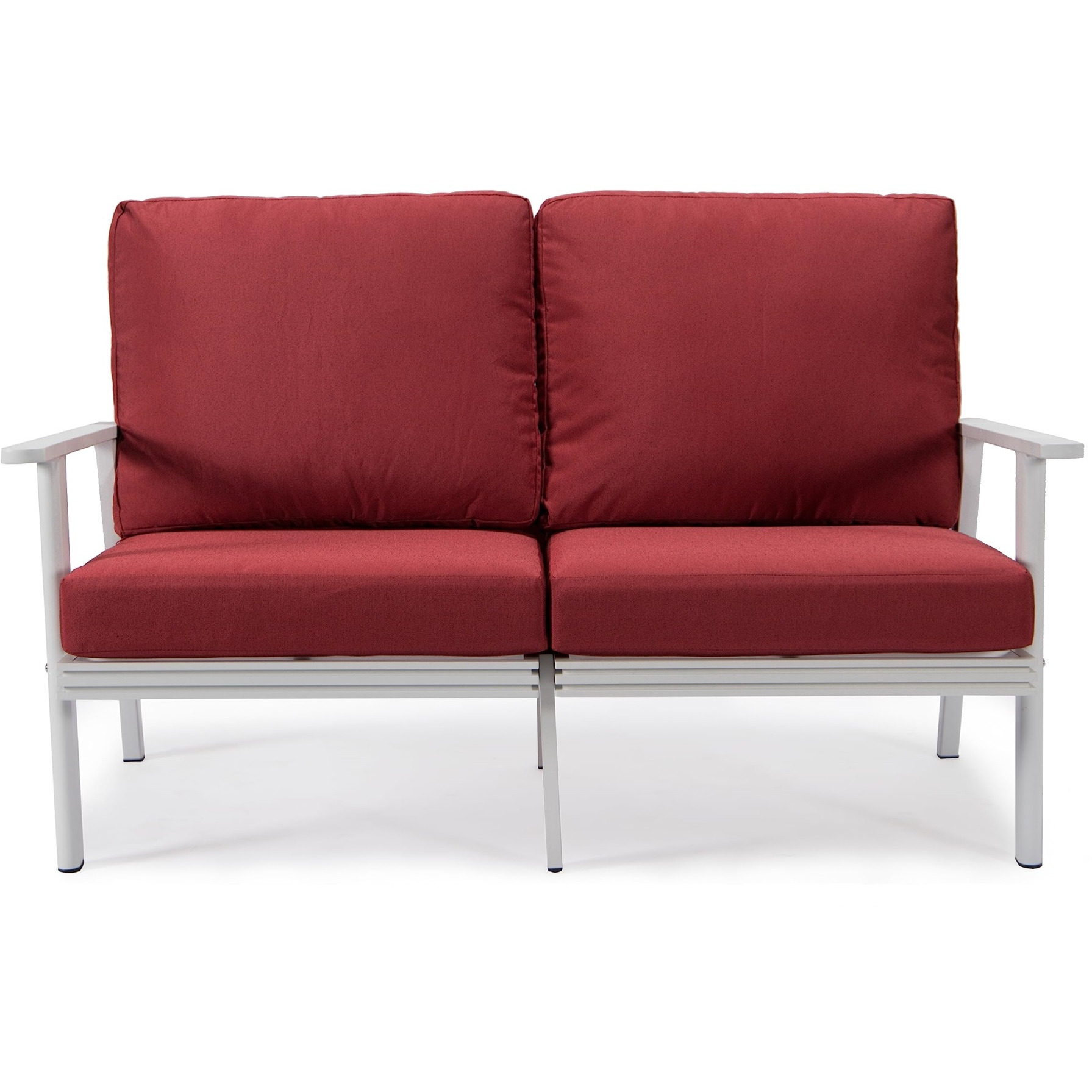 Leisuremod Walbrooke Modern Outdoor Patio Loveseat With White Aluminum Frame And Removable Cushions For Patio And Backyard Garden
