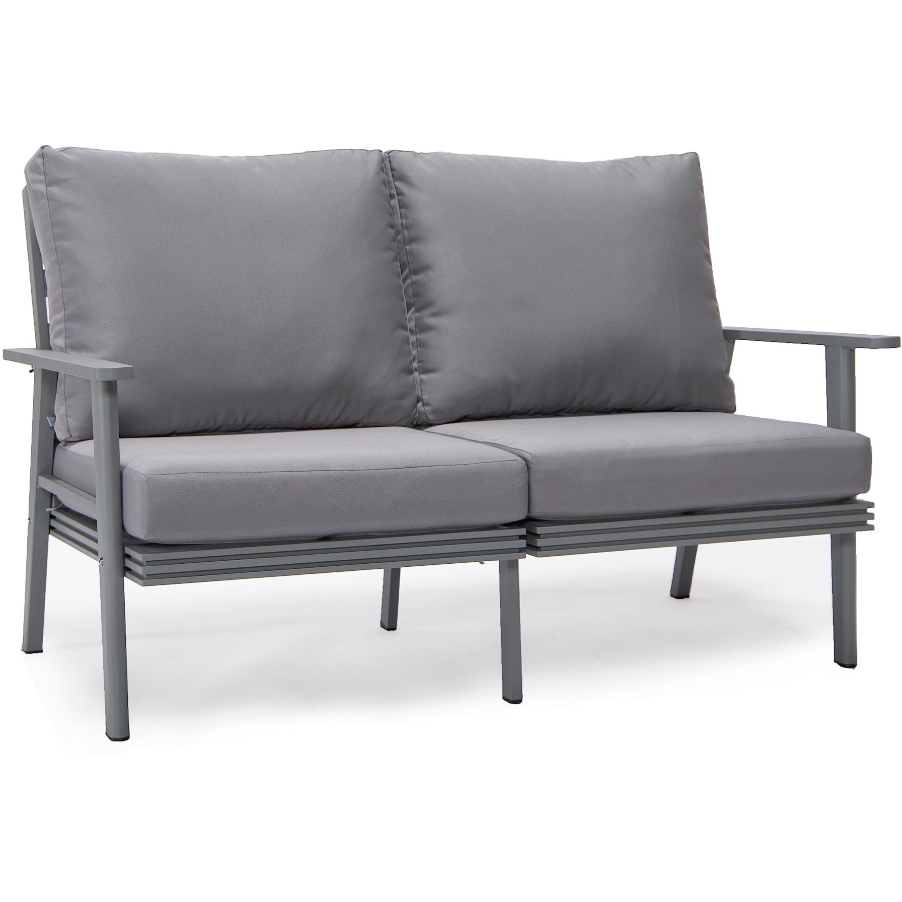 Leisuremod Walbrooke Modern Outdoor Patio Loveseat With Gray Aluminum Frame And Removable Cushions For Patio And Backyard Garden