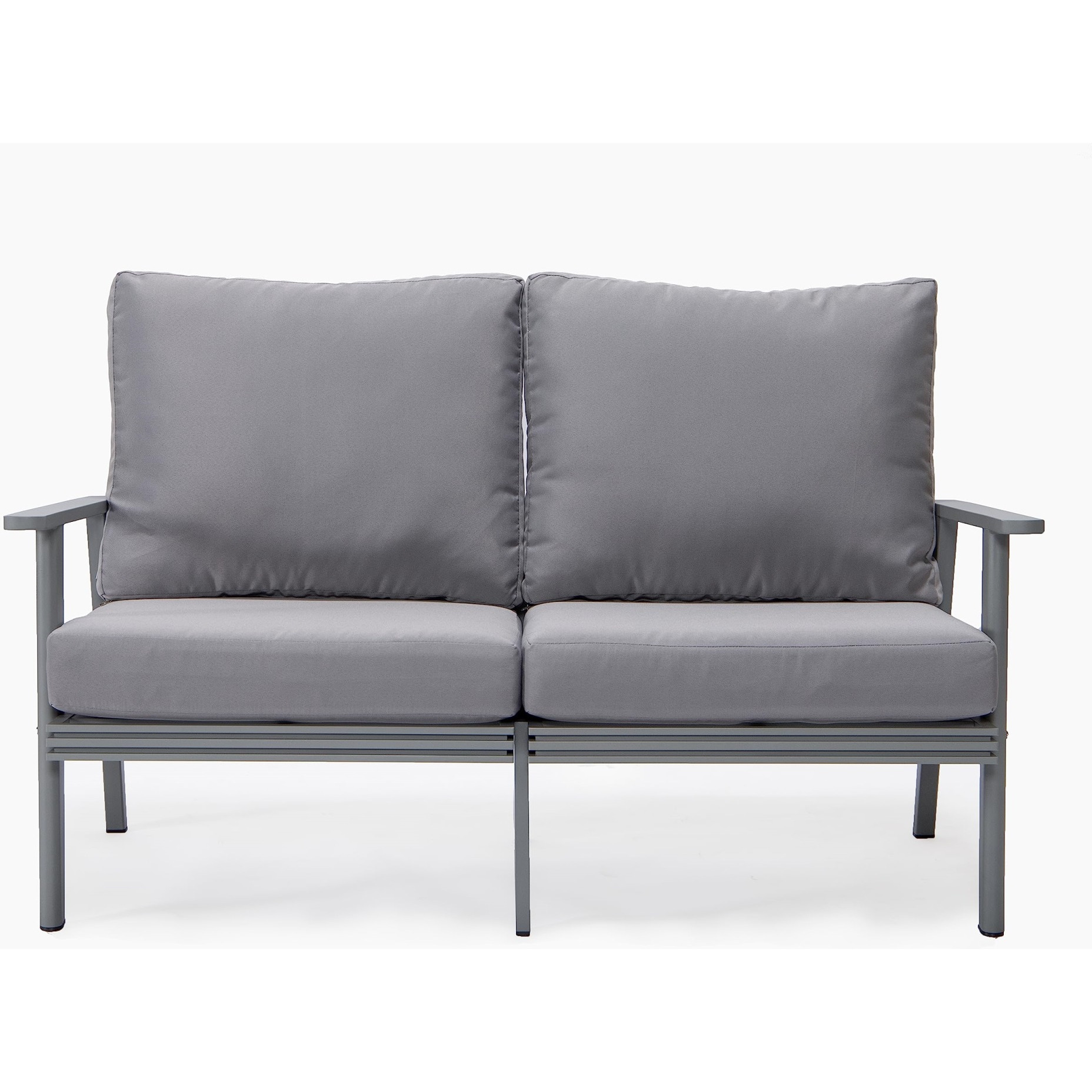 Leisuremod Walbrooke Modern Outdoor Patio Loveseat With Gray Aluminum Frame And Removable Cushions For Patio And Backyard Garden