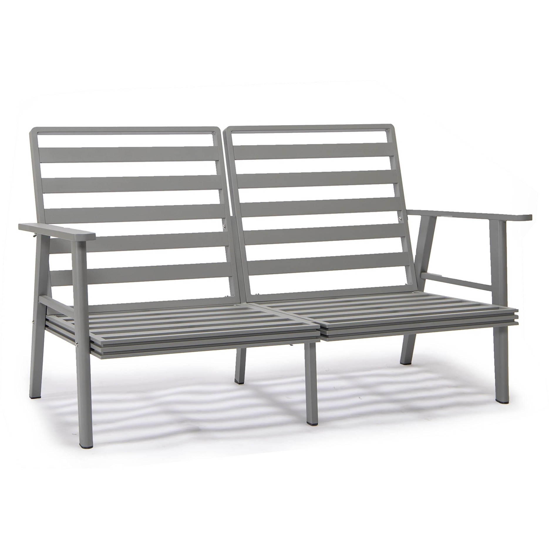 Leisuremod Walbrooke Modern Outdoor Patio Loveseat With Gray Aluminum Frame And Removable Cushions For Patio And Backyard Garden