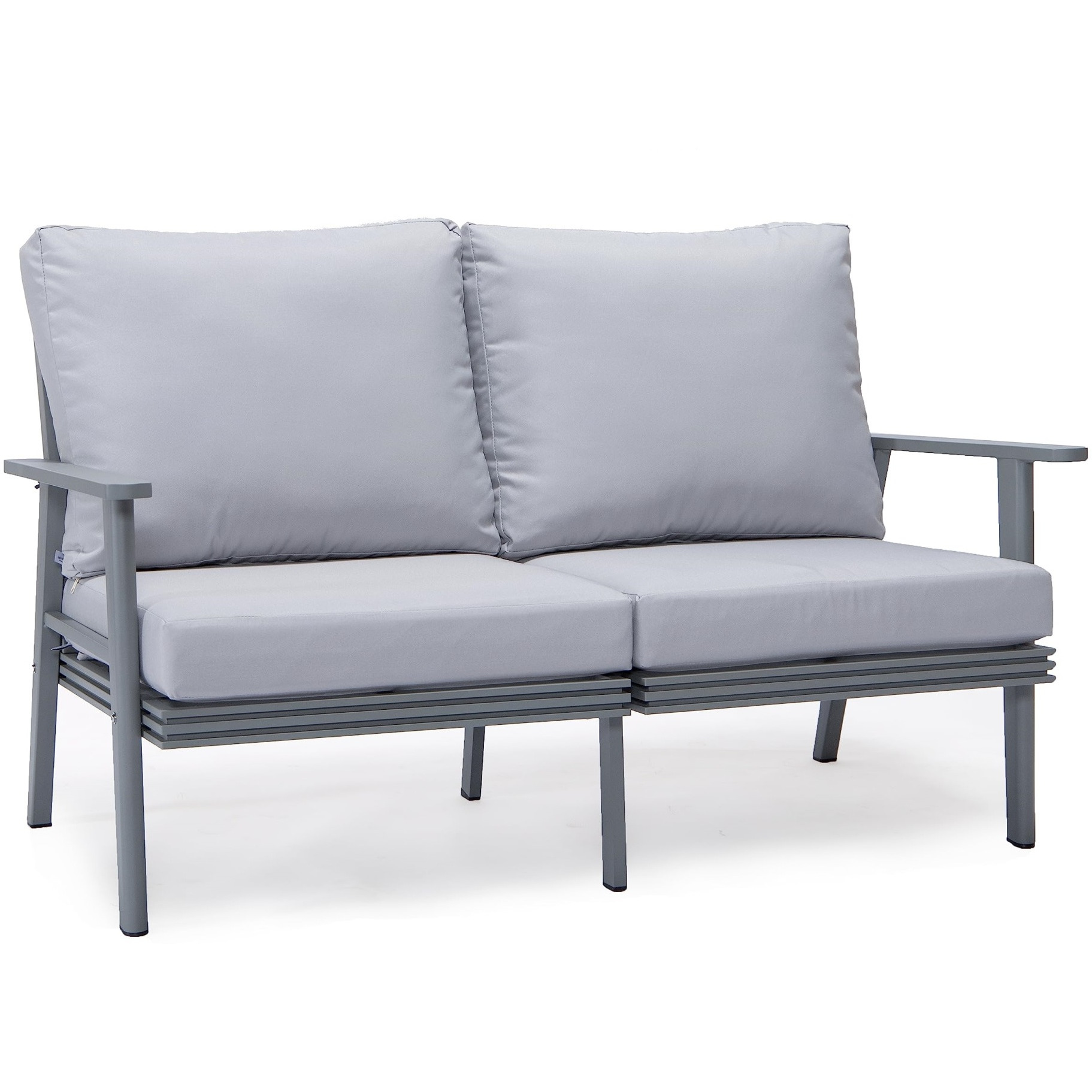 Leisuremod Walbrooke Modern Outdoor Patio Loveseat With Gray Aluminum Frame And Removable Cushions For Patio And Backyard Garden