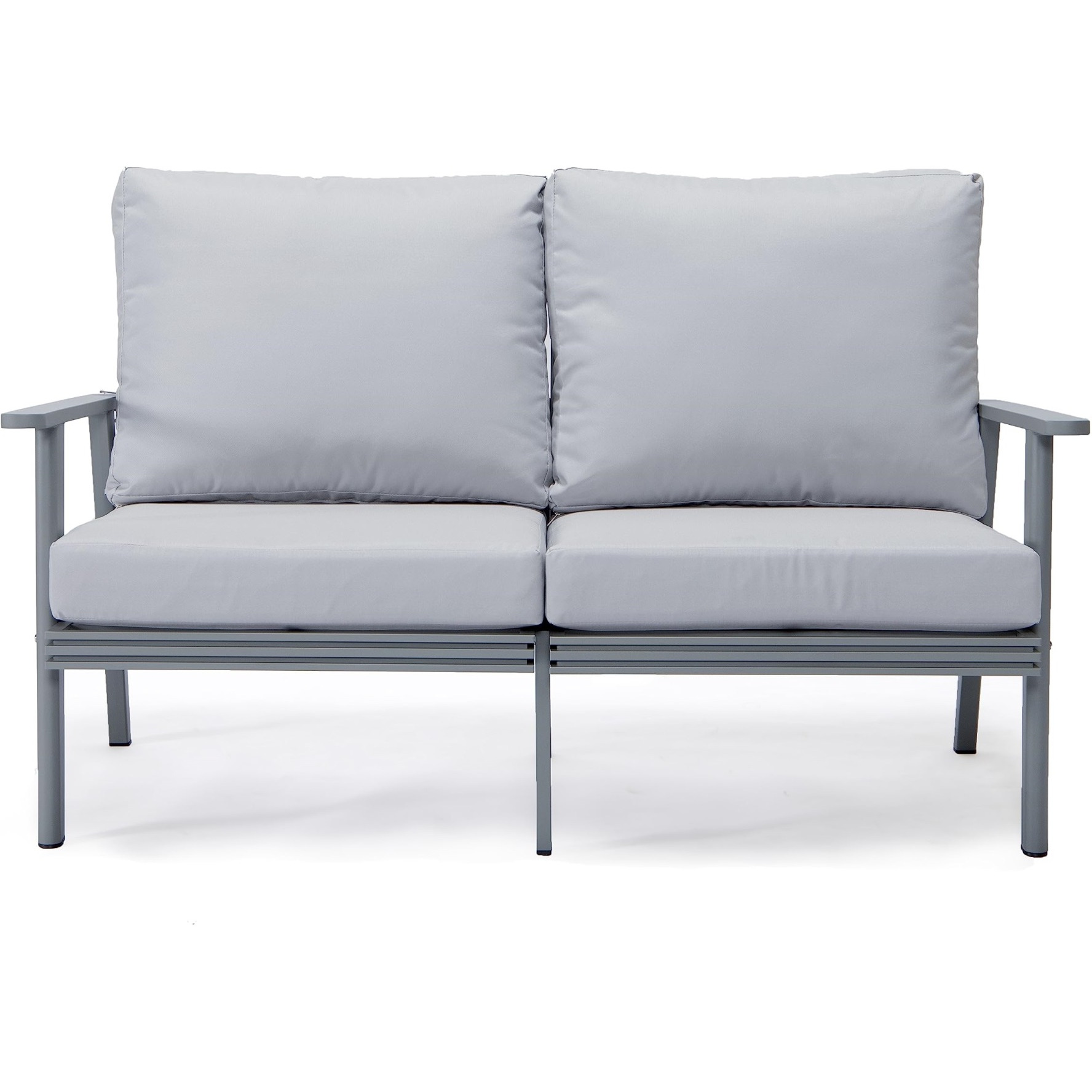 Leisuremod Walbrooke Modern Outdoor Patio Loveseat With Gray Aluminum Frame And Removable Cushions For Patio And Backyard Garden