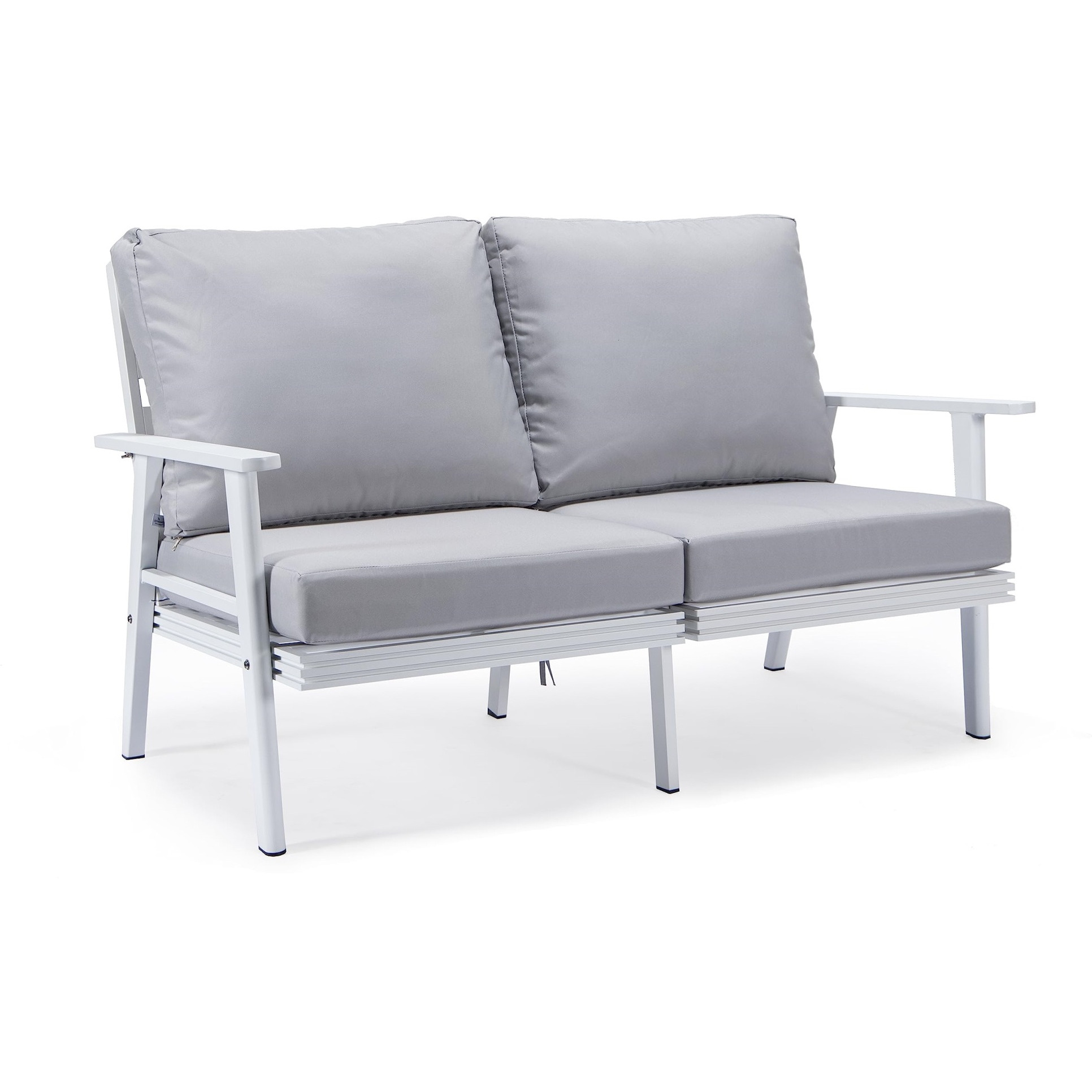 Leisuremod Walbrooke Modern Outdoor Patio Loveseat With White Aluminum Frame And Removable Cushions For Patio And Backyard Garden