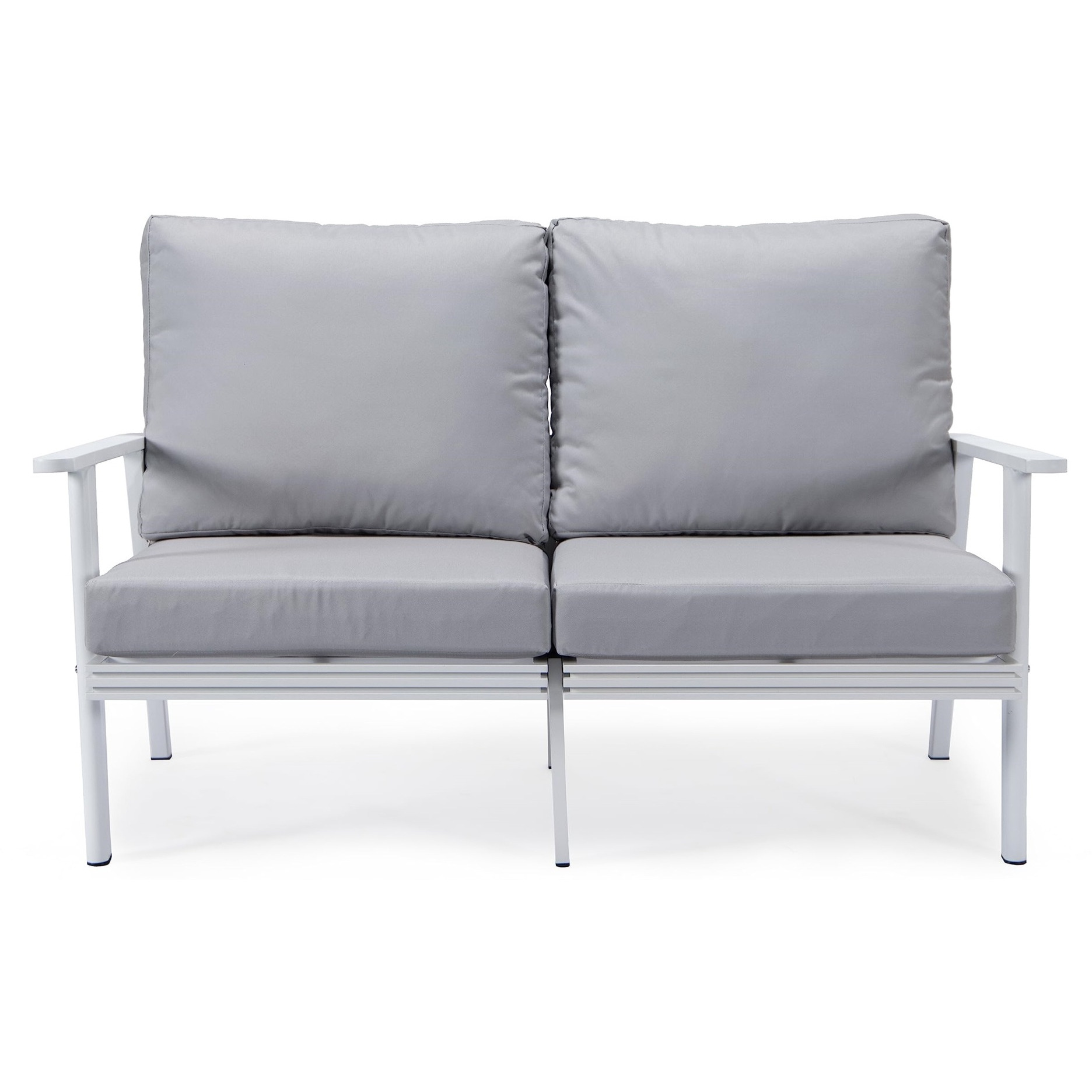 Leisuremod Walbrooke Modern Outdoor Patio Loveseat With White Aluminum Frame And Removable Cushions For Patio And Backyard Garden