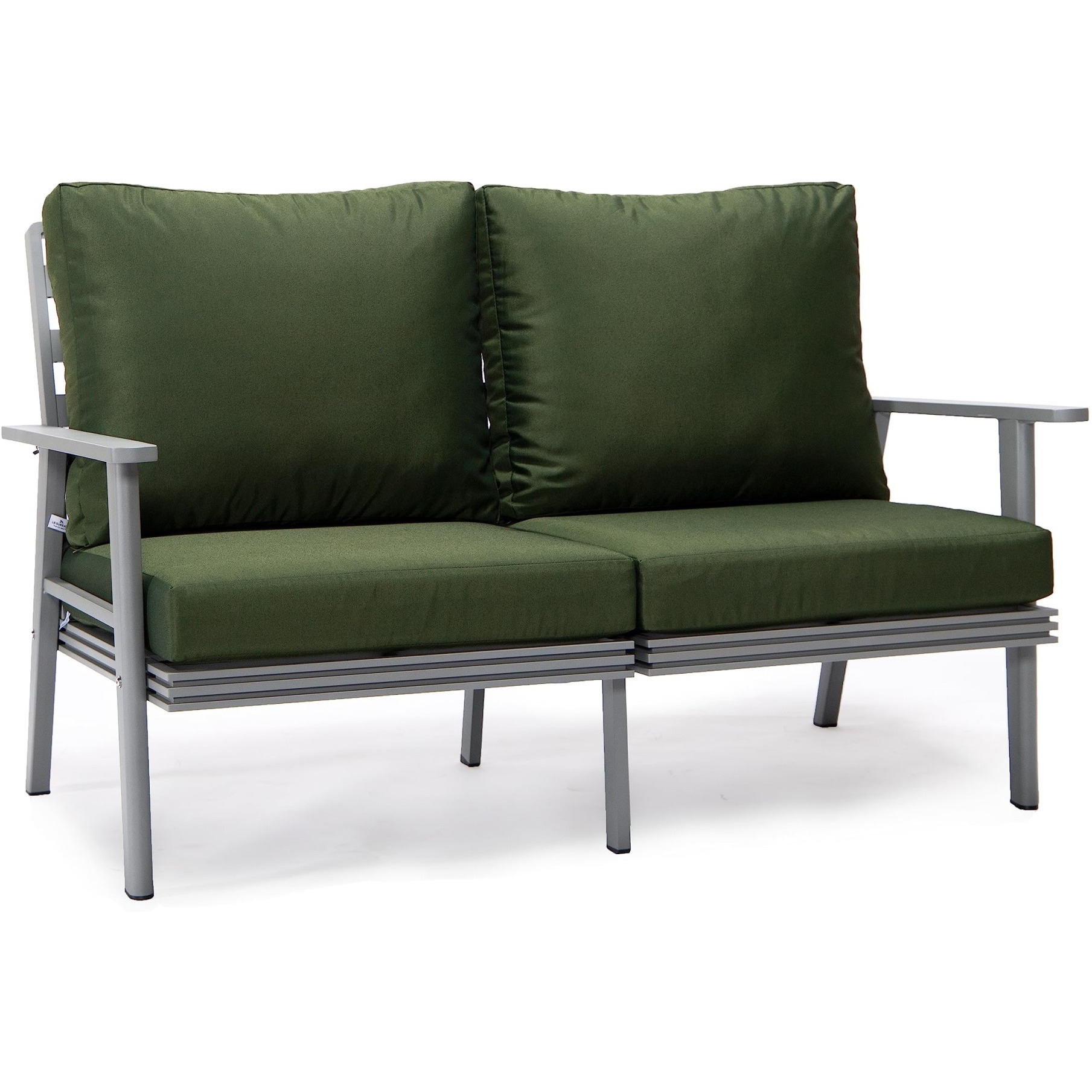 Leisuremod Walbrooke Modern Outdoor Patio Loveseat With Gray Aluminum Frame And Removable Cushions For Patio And Backyard Garden