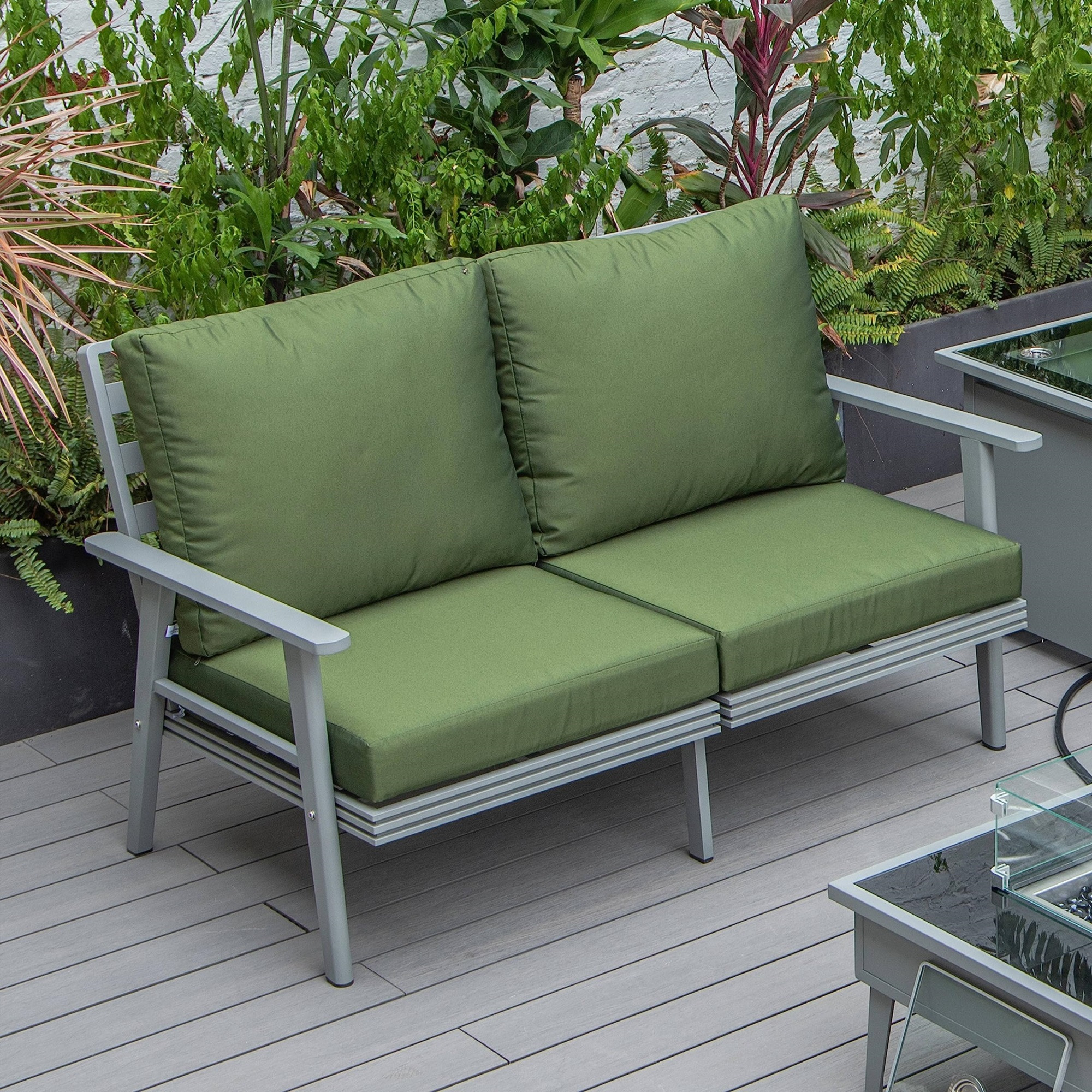 Leisuremod Walbrooke Modern Outdoor Patio Loveseat With Gray Aluminum Frame And Removable Cushions For Patio And Backyard Garden