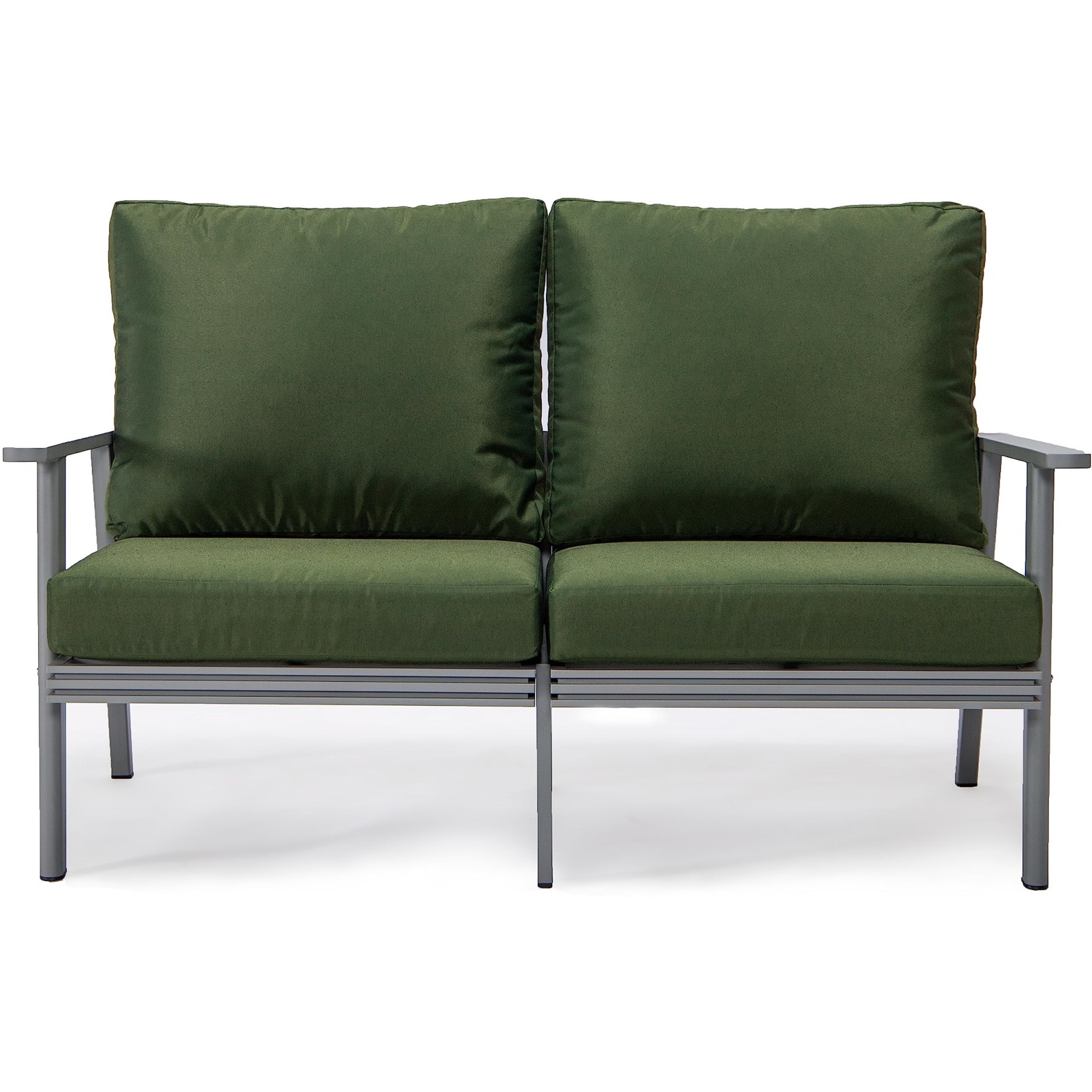 Leisuremod Walbrooke Modern Outdoor Patio Loveseat With Gray Aluminum Frame And Removable Cushions For Patio And Backyard Garden