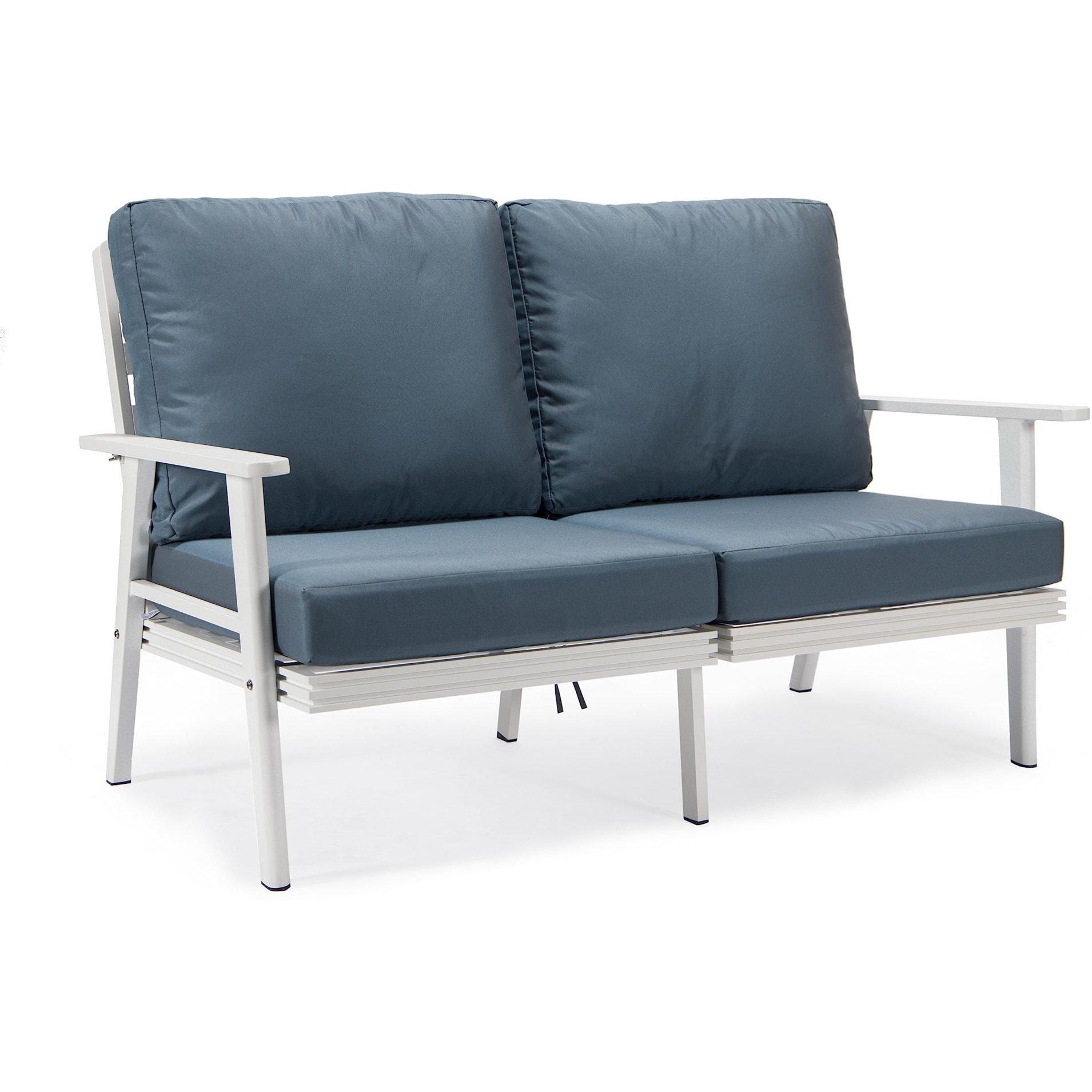 Leisuremod Walbrooke Modern Outdoor Patio Loveseat With White Aluminum Frame And Removable Cushions For Patio And Backyard Garden