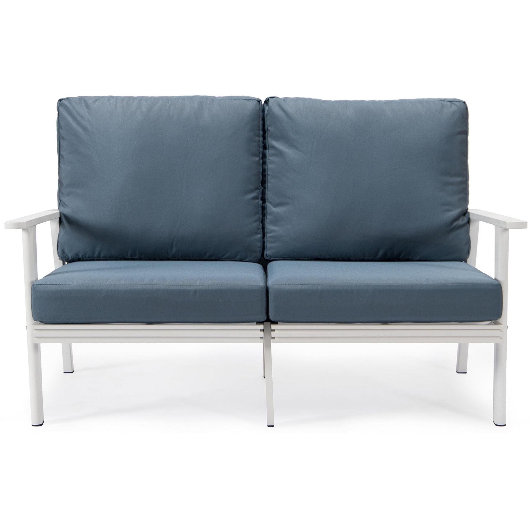 Leisuremod Walbrooke Modern Outdoor Patio Loveseat With White Aluminum Frame And Removable Cushions For Patio And Backyard Garden