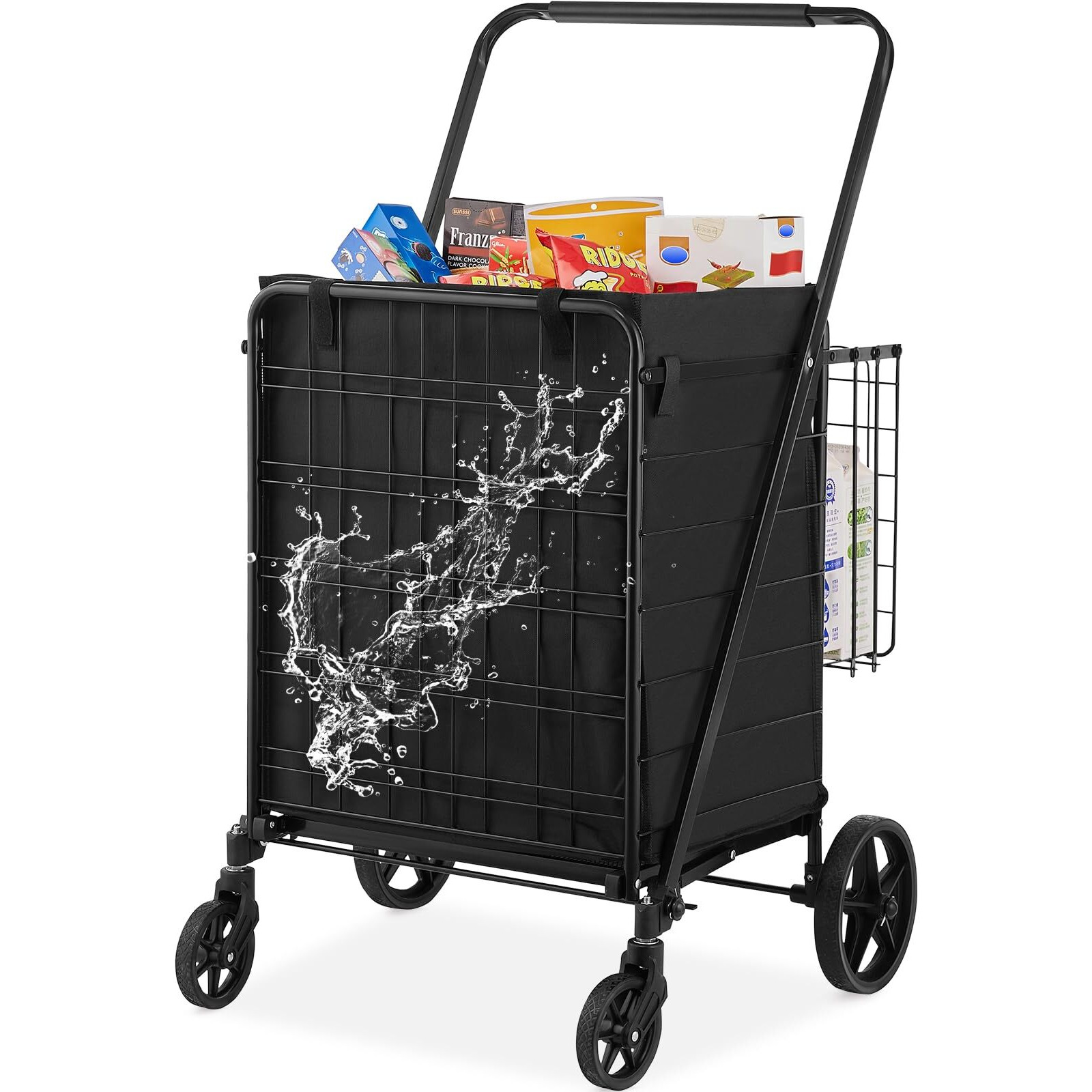 Vevor Folding Shopping Cart With Removable Waterproof Liner  330Lbs Large Capacity Jumbo Grocery Cart With Dual Basket  360 Swivel Wheels  Dense Metal Mesh Base  Heavy Duty Utility Cart For Shopping