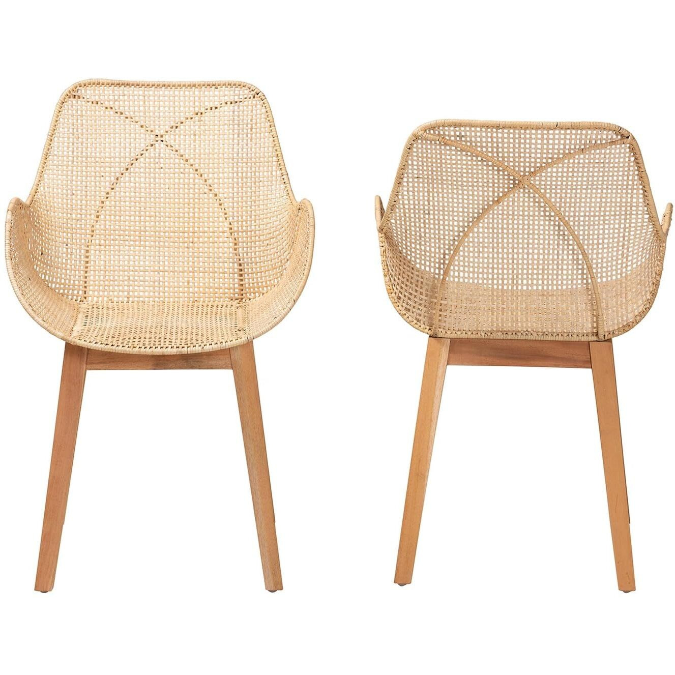 Baxton Studio Ballerina Brown Finished Mahogany Wood And Rattan Dining Chair
