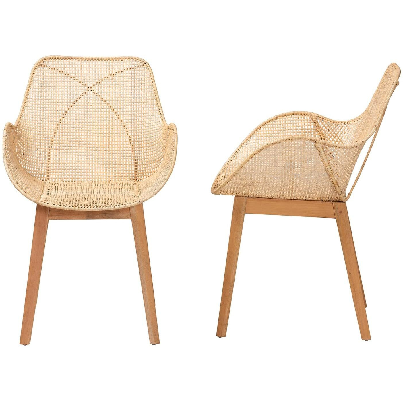 Baxton Studio Ballerina Brown Finished Mahogany Wood And Rattan Dining Chair
