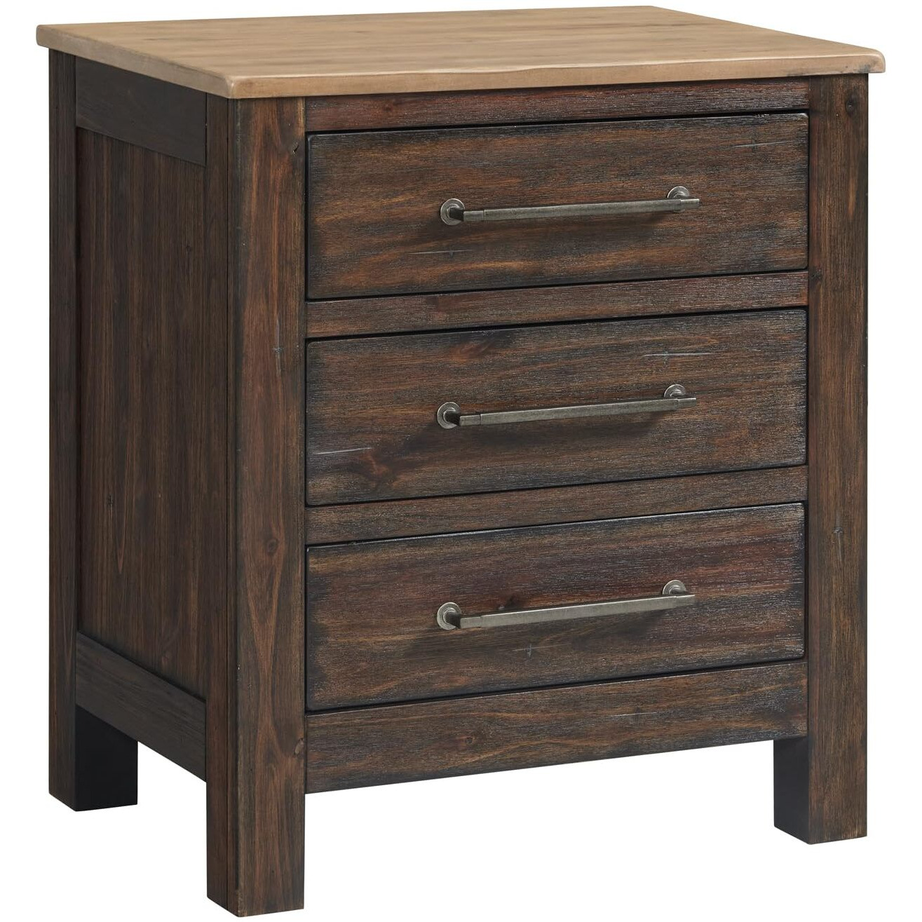 Nightstand  3 Drawer In Driftwood And Sable