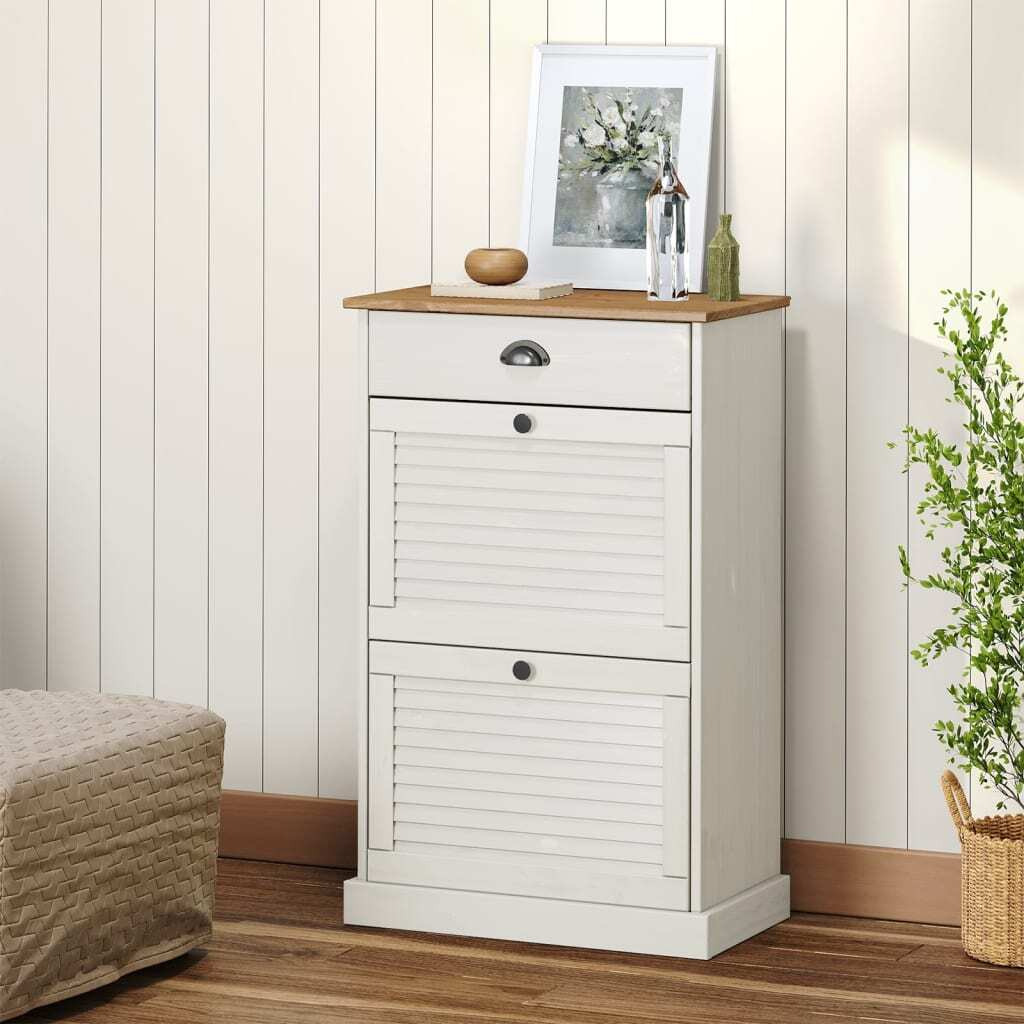 Vidaxl Shoe Cabinet Vigo 23.6"&quotX13.8"&quotX37.8"" White Solid Wood Pine