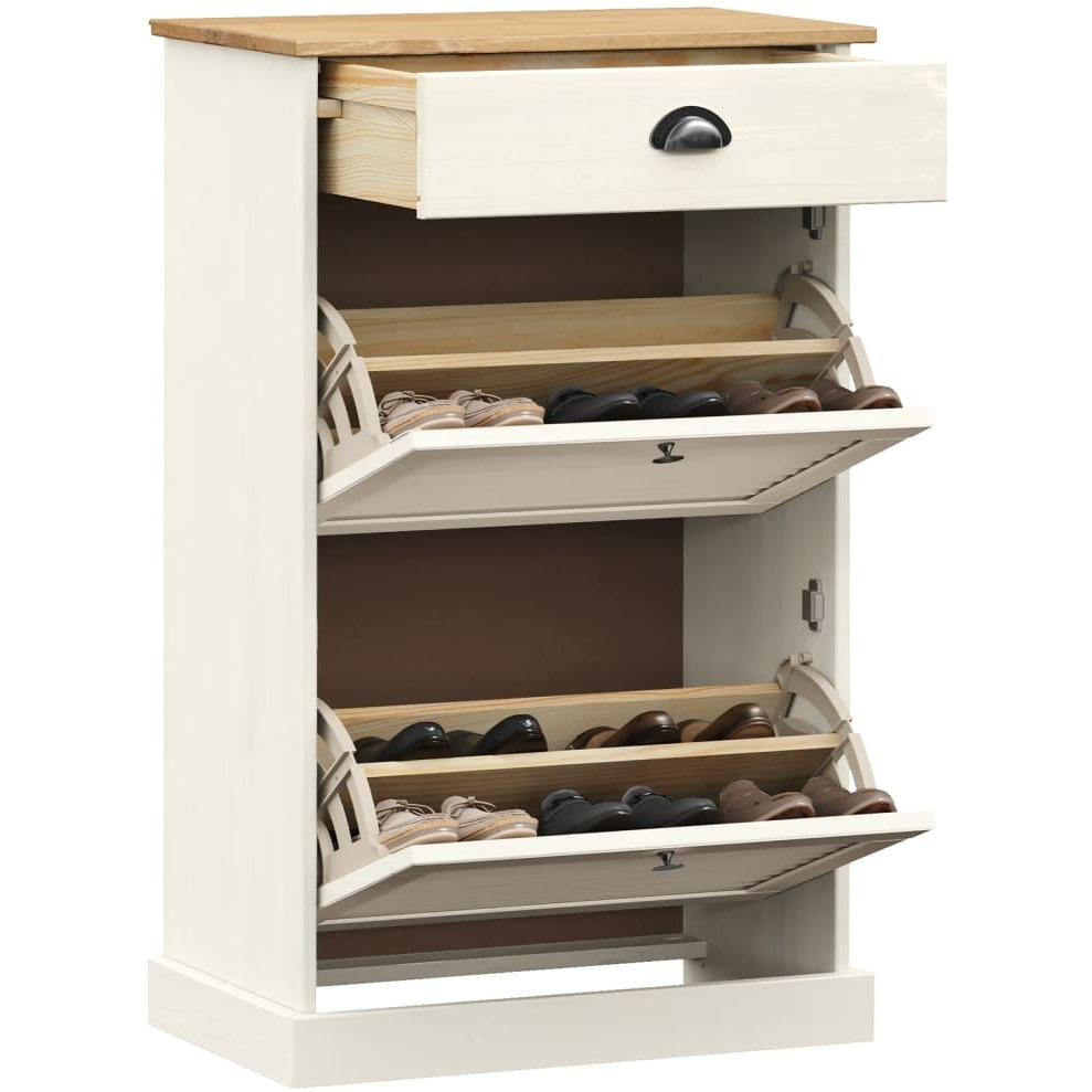 Vidaxl Shoe Cabinet Vigo 23.6"&quotX13.8"&quotX37.8"" White Solid Wood Pine