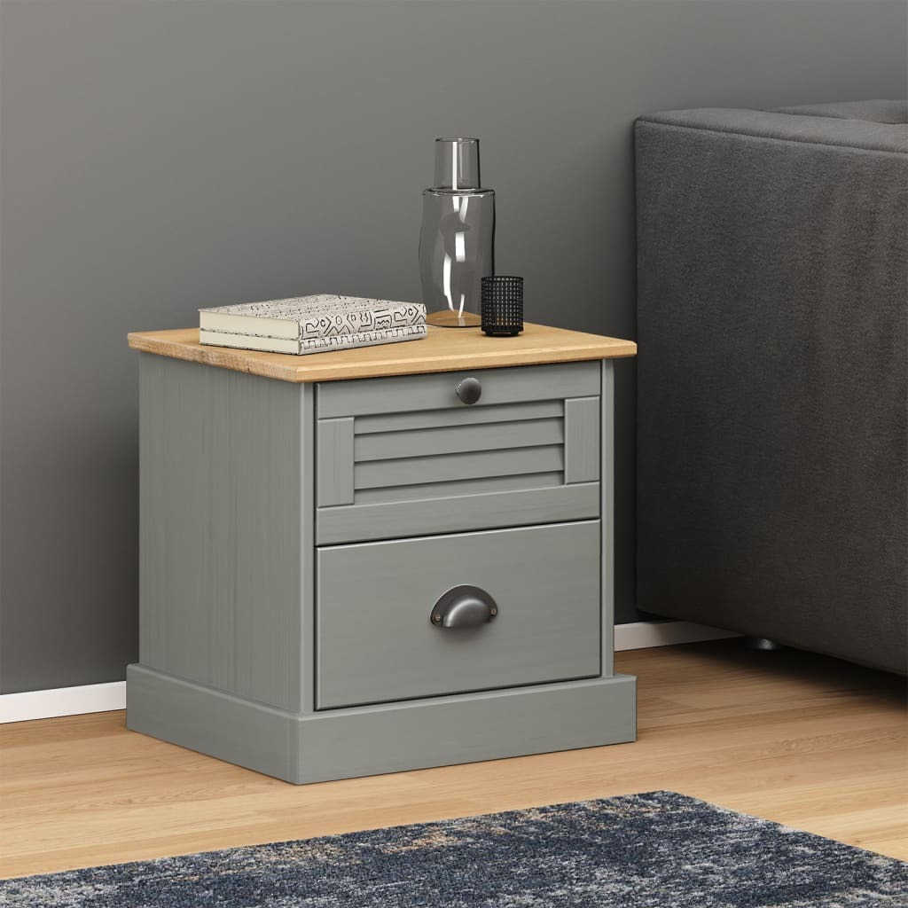 Vidaxl Bedside Cabinet Vigo Gray 16.5X13.8X16.5 Solid Wood Pine