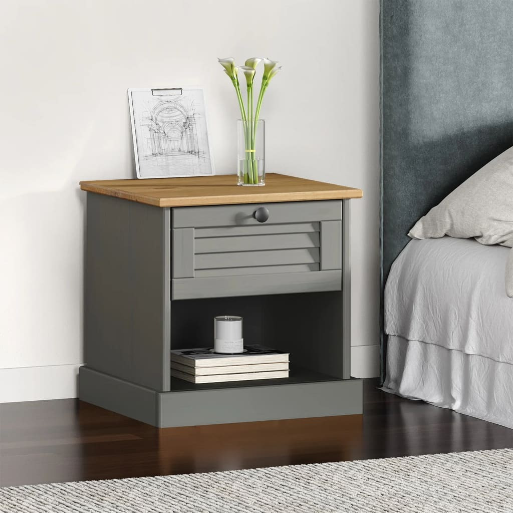 Vidaxl Bedside Cabinet Vigo Gray 16.5"&quotX13.8"&quotX16.5"" Solid Wood Pine