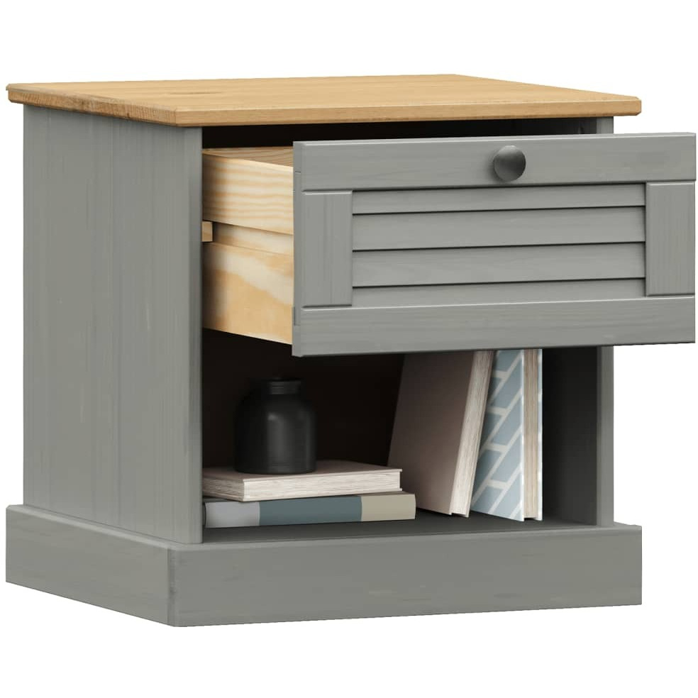 Vidaxl Bedside Cabinet Vigo Gray 16.5"&quotX13.8"&quotX16.5"" Solid Wood Pine