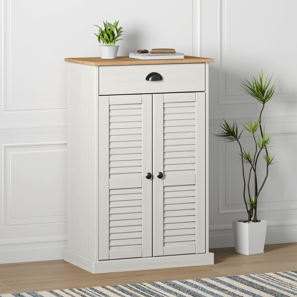 Vidaxl Shoe Cabinet Vigo White 23.6"&quotX13.8"&quotX37.8"" Solid Wood Pine