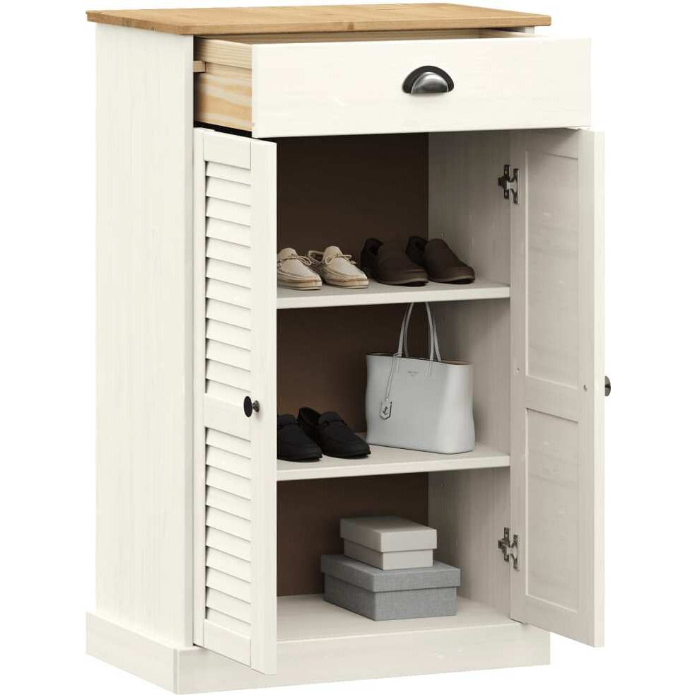 Vidaxl Shoe Cabinet Vigo White 23.6"&quotX13.8"&quotX37.8"" Solid Wood Pine
