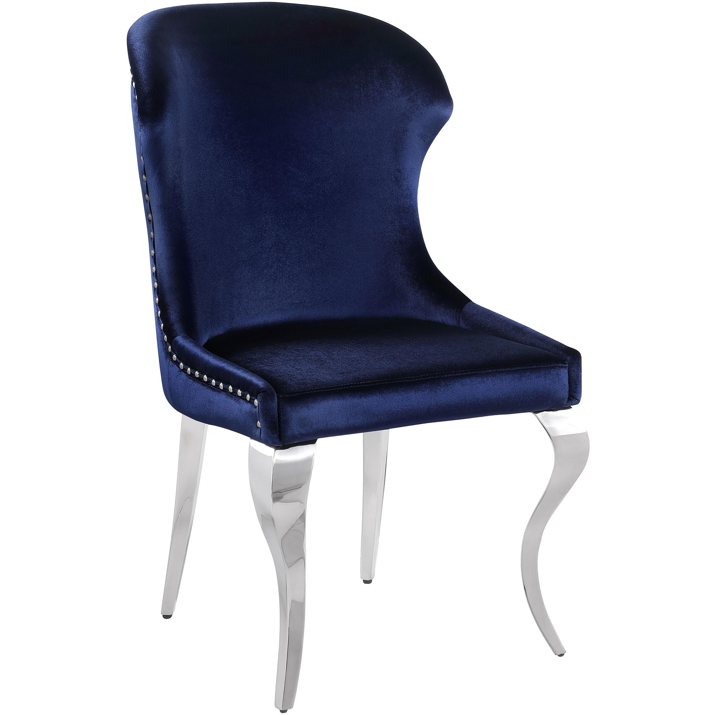 Cheyanne Upholstered Wingback Side Chair With Nailhead Trim Chrome And Ink Blue (Set Of 2)