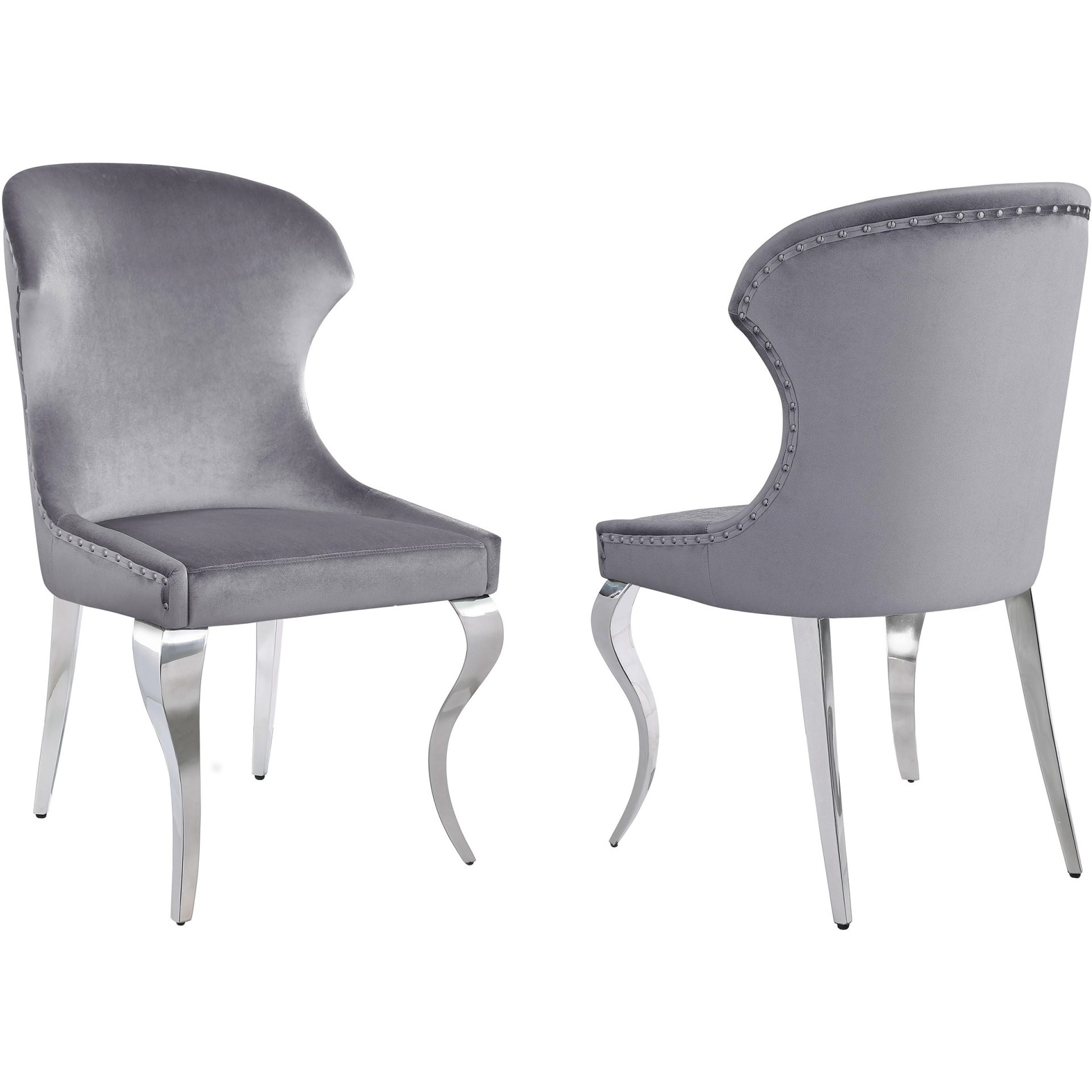 Cheyanne Upholstered Wingback Side Chair With Nailhead Trim Chrome And Grey (Set Of 2)