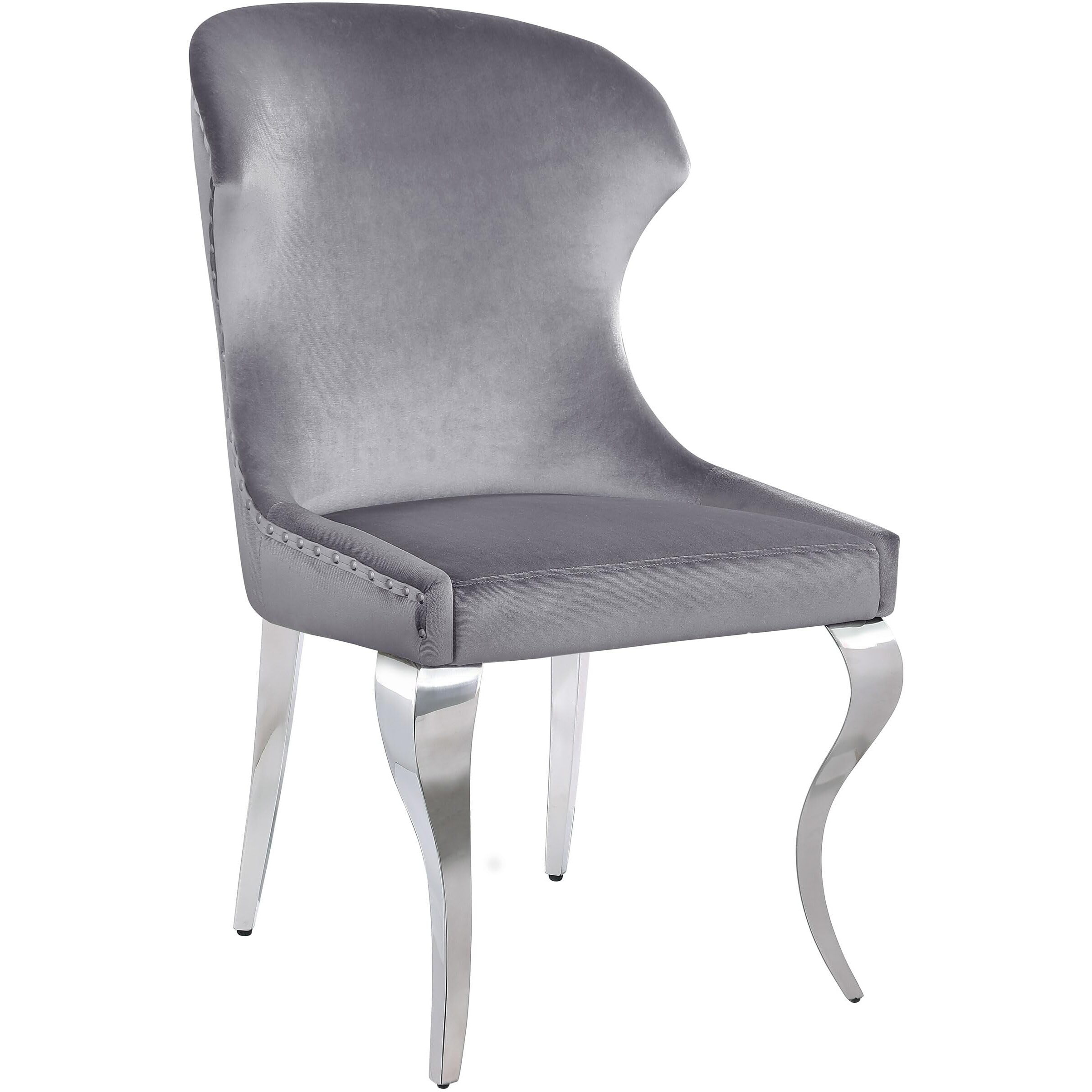 Cheyanne Upholstered Wingback Side Chair With Nailhead Trim Chrome And Grey (Set Of 2)