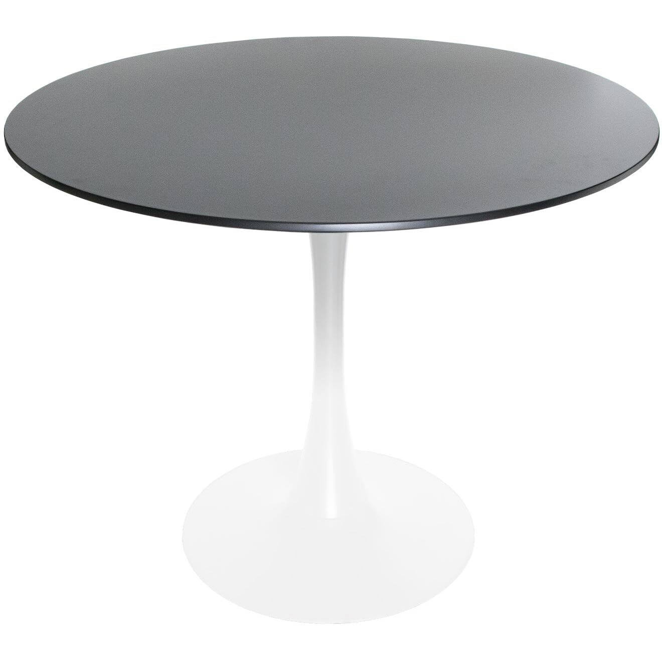 Leisuremod Bristol Mid-Century Modern Round Dining Table With Wood Top And Iron Pedestal Base With Gloss Finish For Kitchen And Dining Room