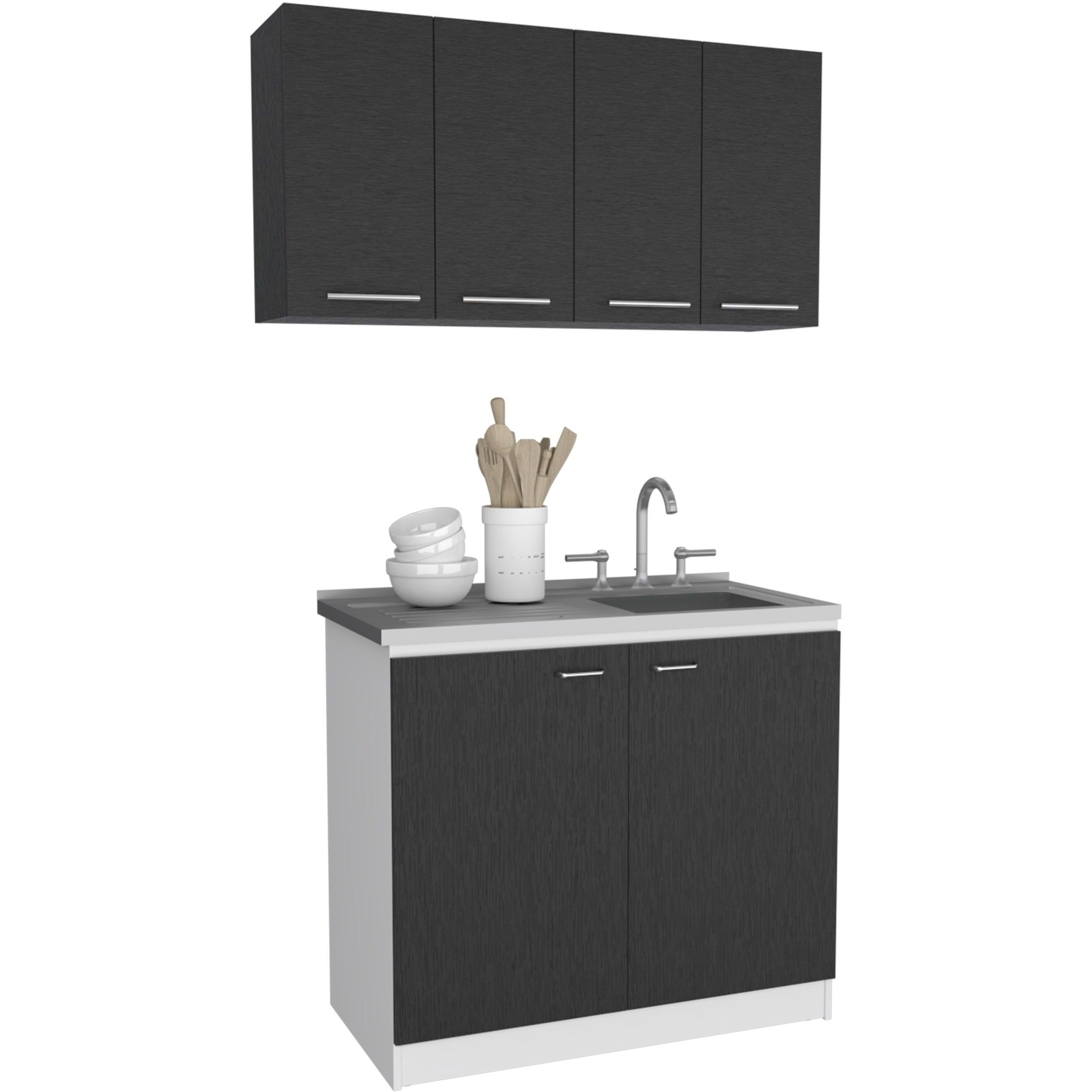 Aztec 2 Piece Kitchen Set  Wall Cabinet + Utility Sink Cabinet  Black  White(D0102H2Bc8Y)