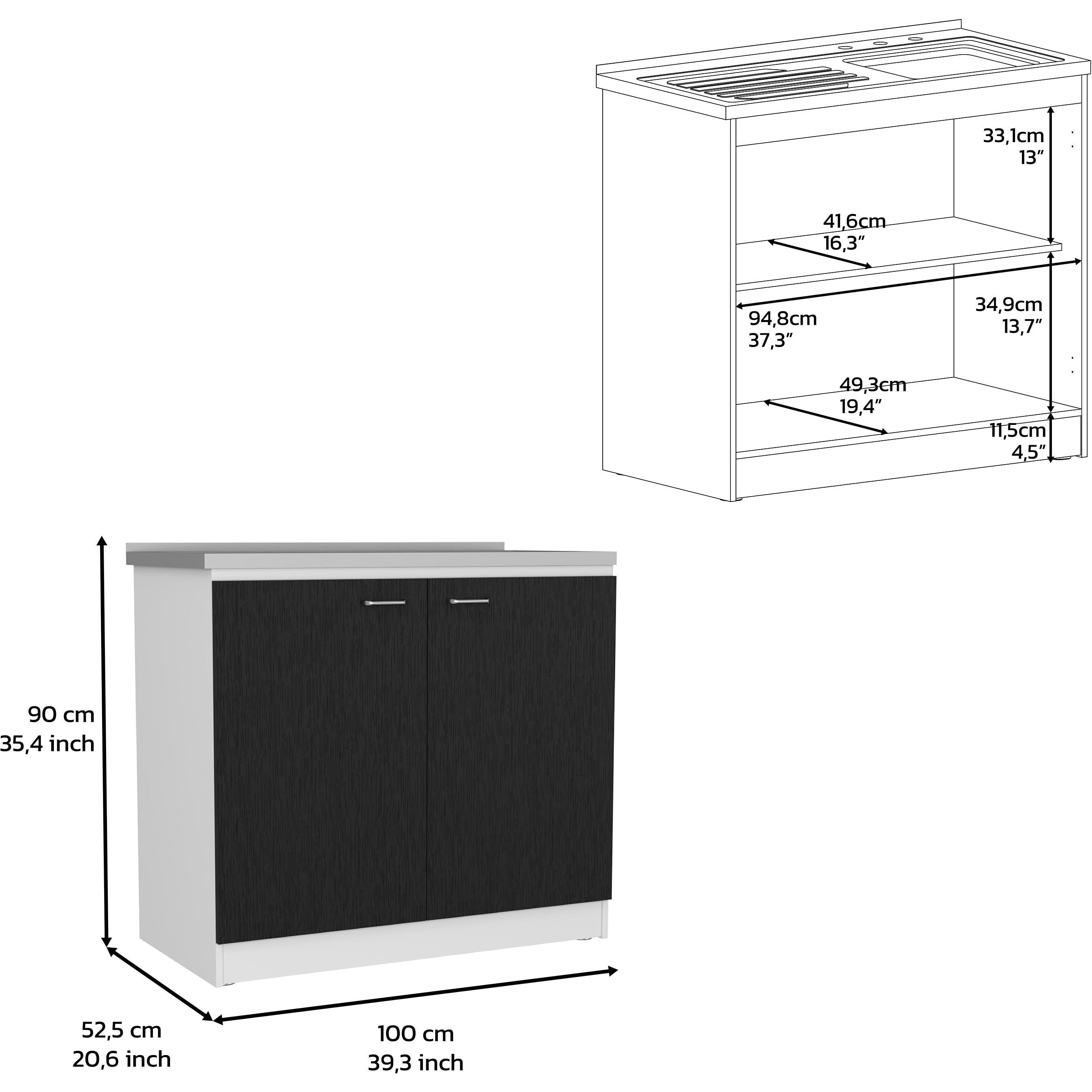 Aztec 2 Piece Kitchen Set  Wall Cabinet + Utility Sink Cabinet  Black  White(D0102H2Bc8Y)