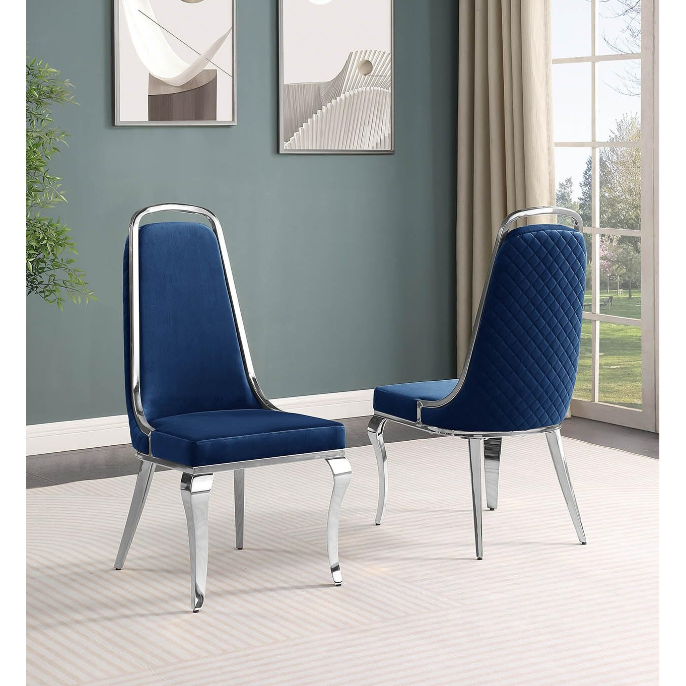 Best Quality Furniture Sc310-317 Dining Chairs  Navy Blue/Silver