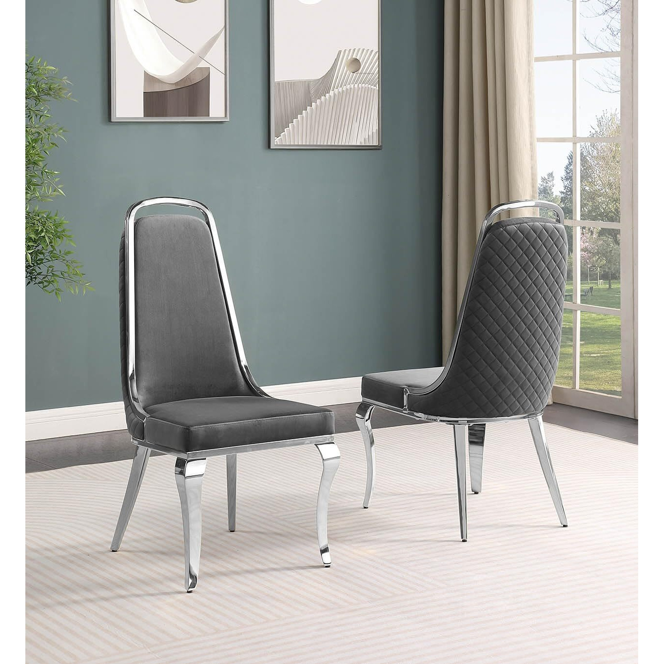 Best Quality Furniture Sc310-317 Dining Chairs  Dark Gray/Silver