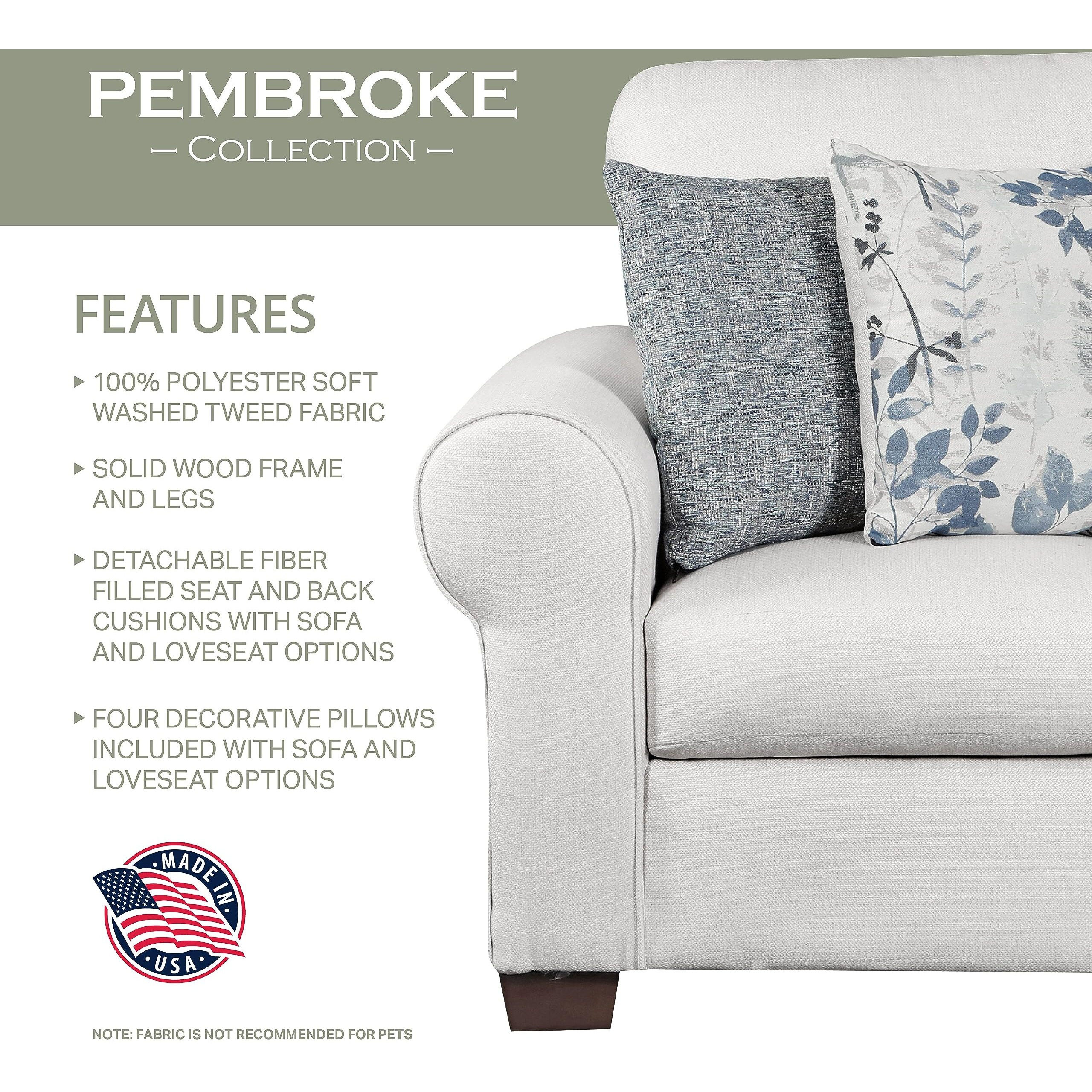 Living Room Pembroke Sofa With Four Throw Pillows